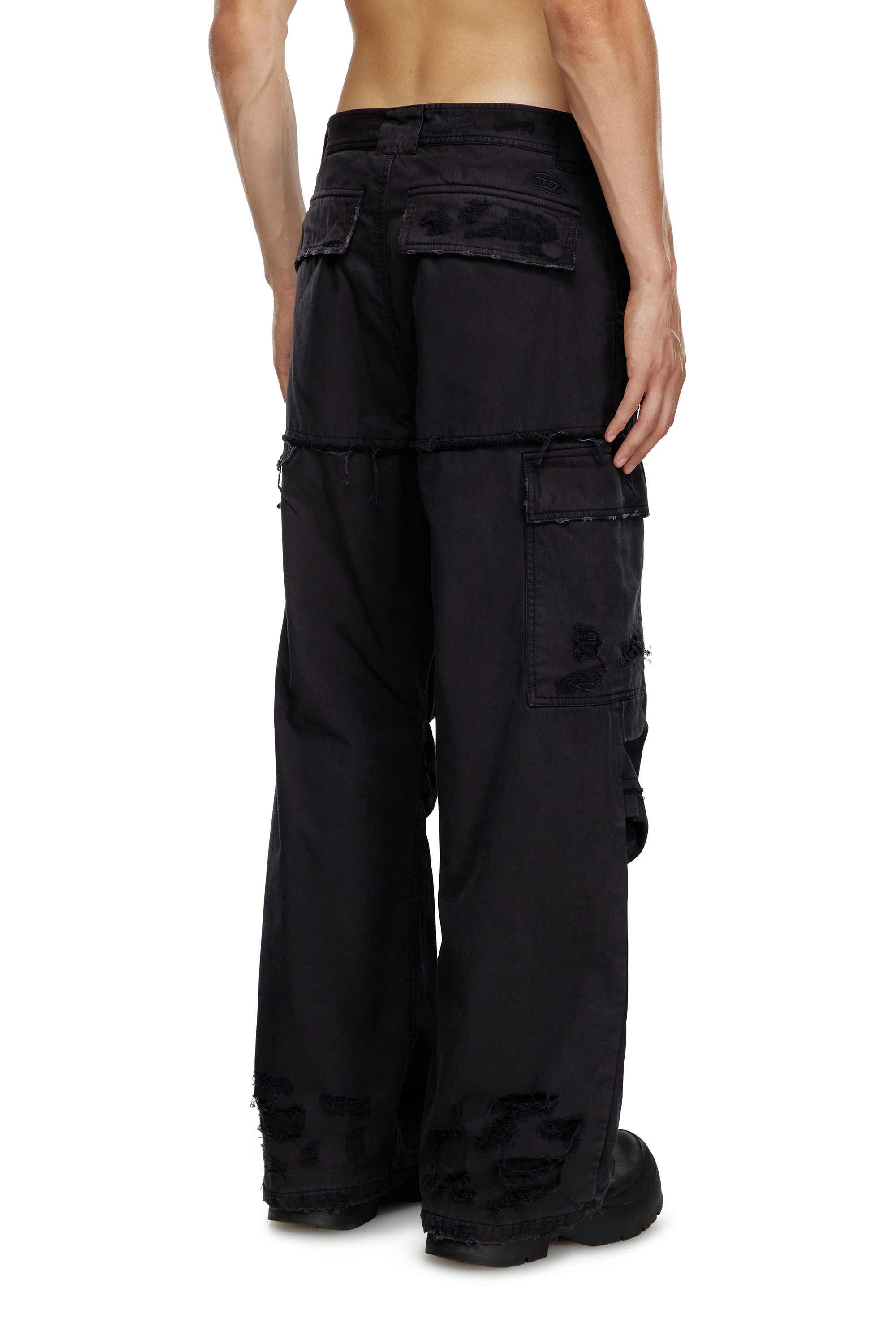 black Cargo pants in cotton dobby