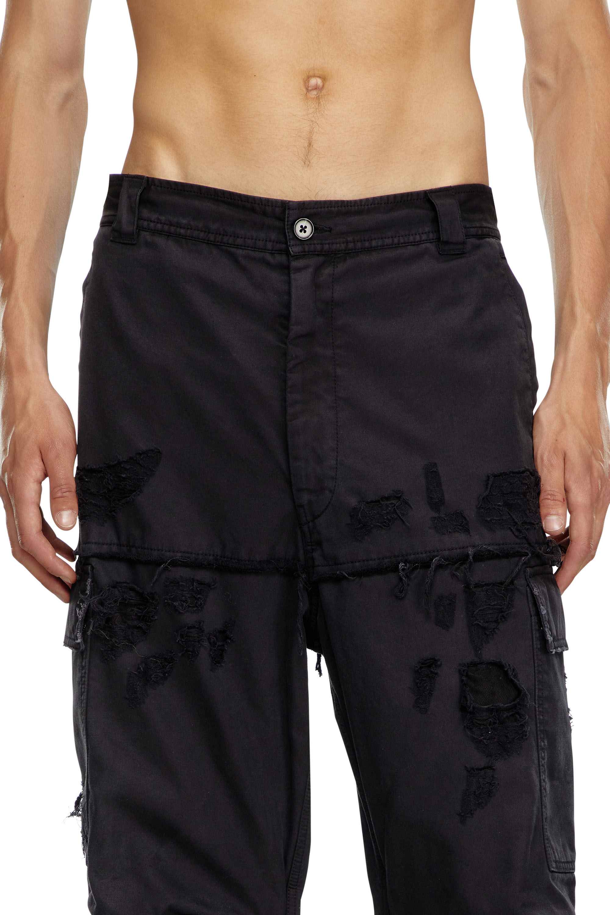 black Cargo pants in cotton dobby