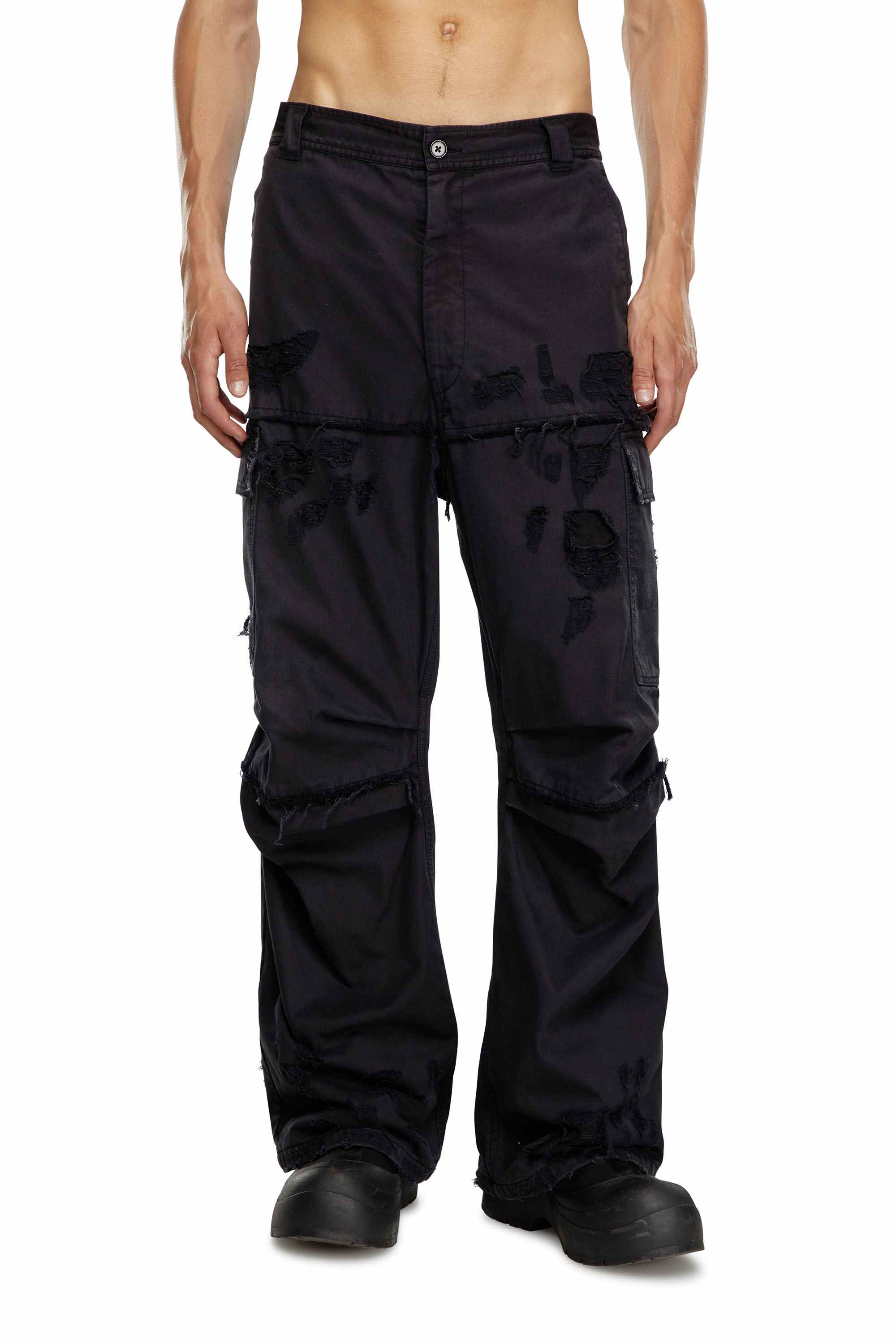 black Cargo pants in cotton dobby