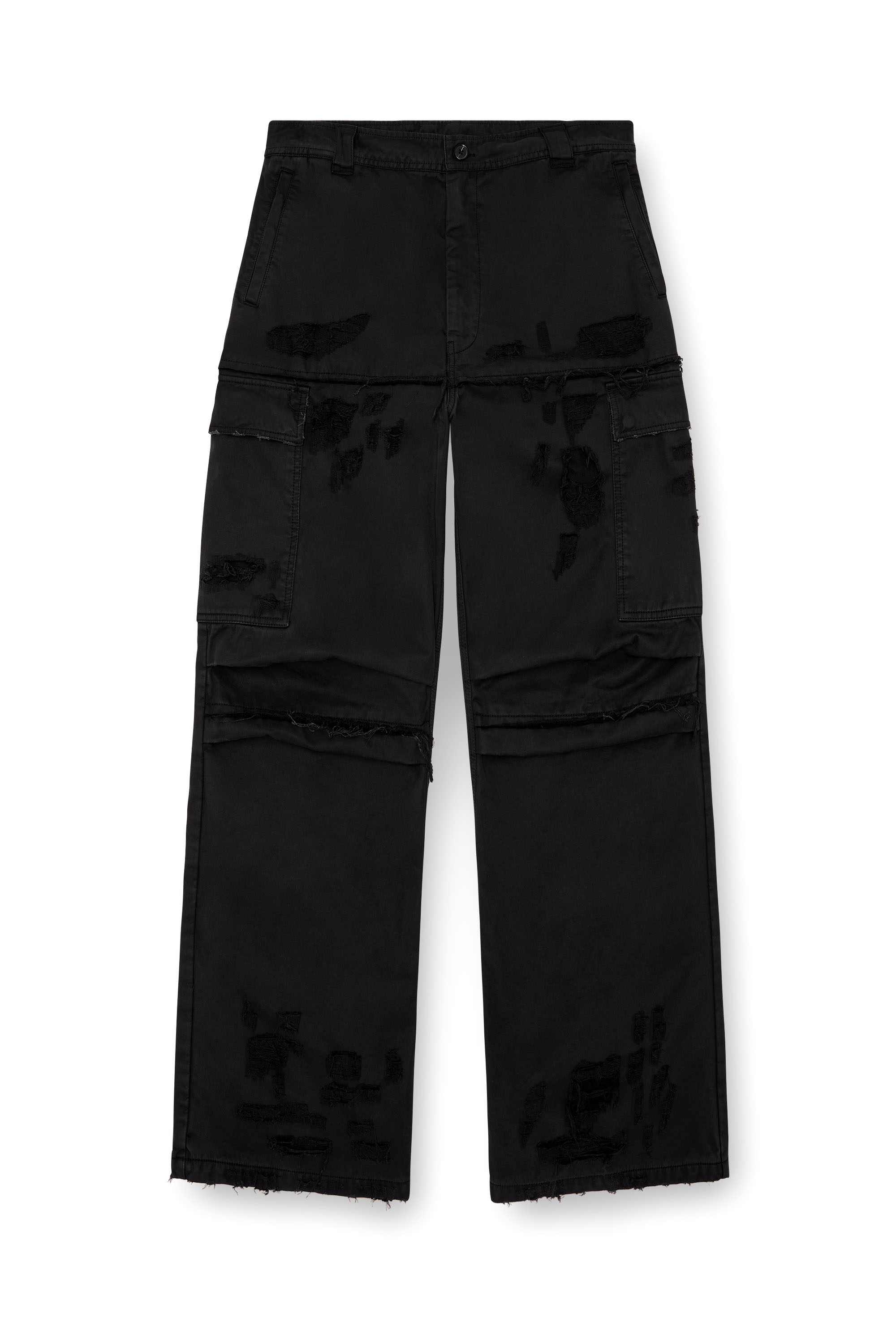 black Cargo pants in cotton dobby