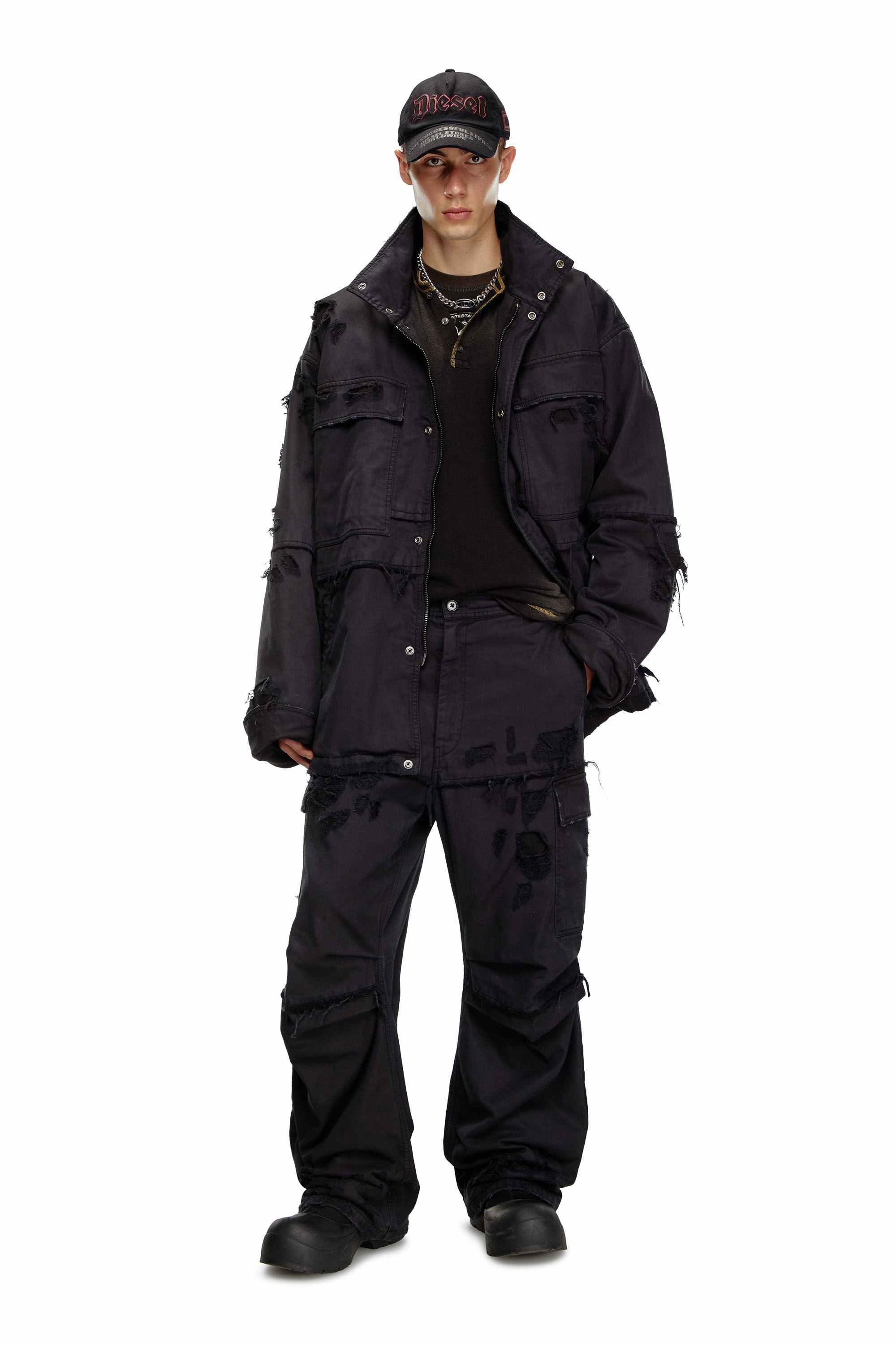 black Cargo pants in cotton dobby