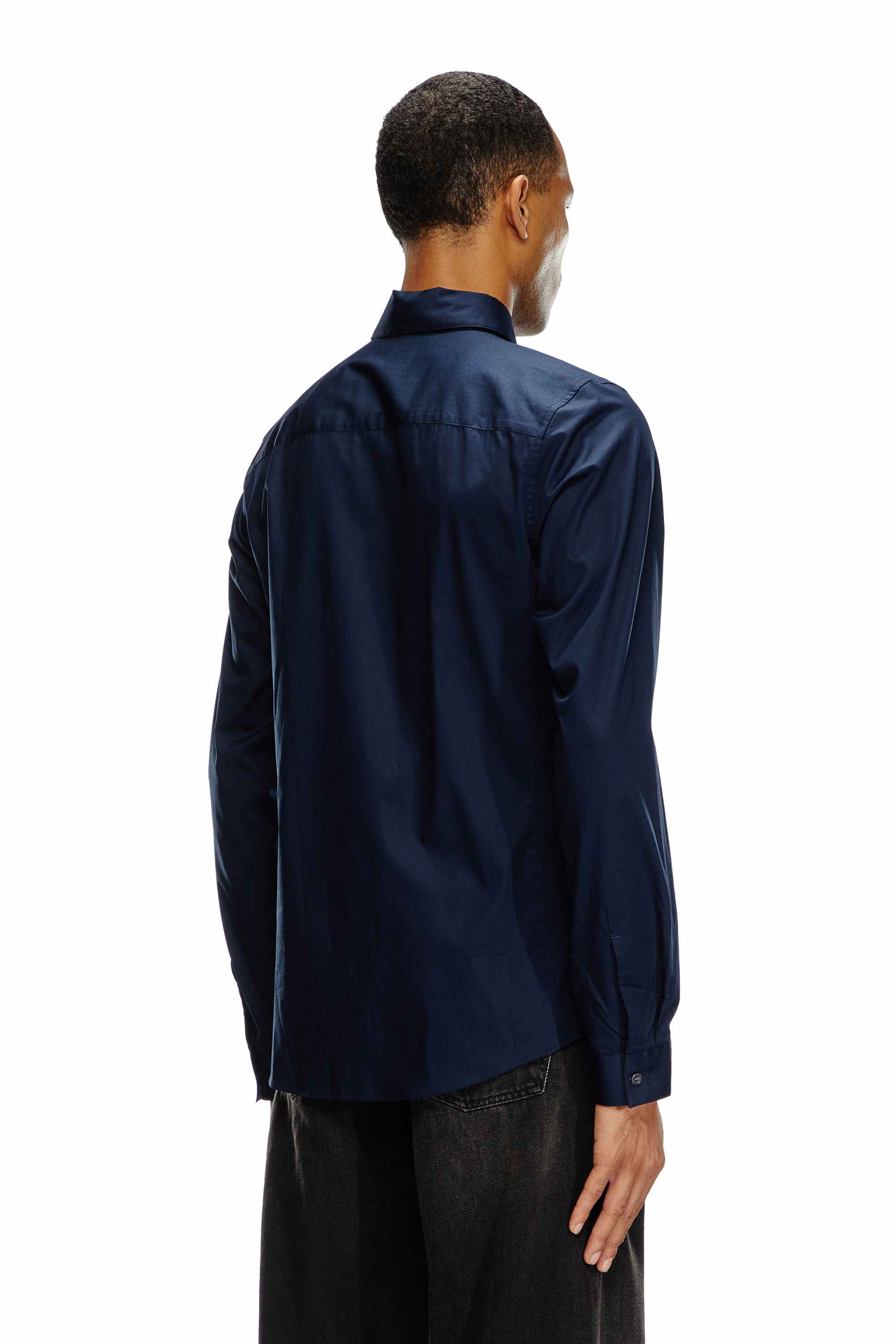 Blue Formal shirt with logo-embroidered collar