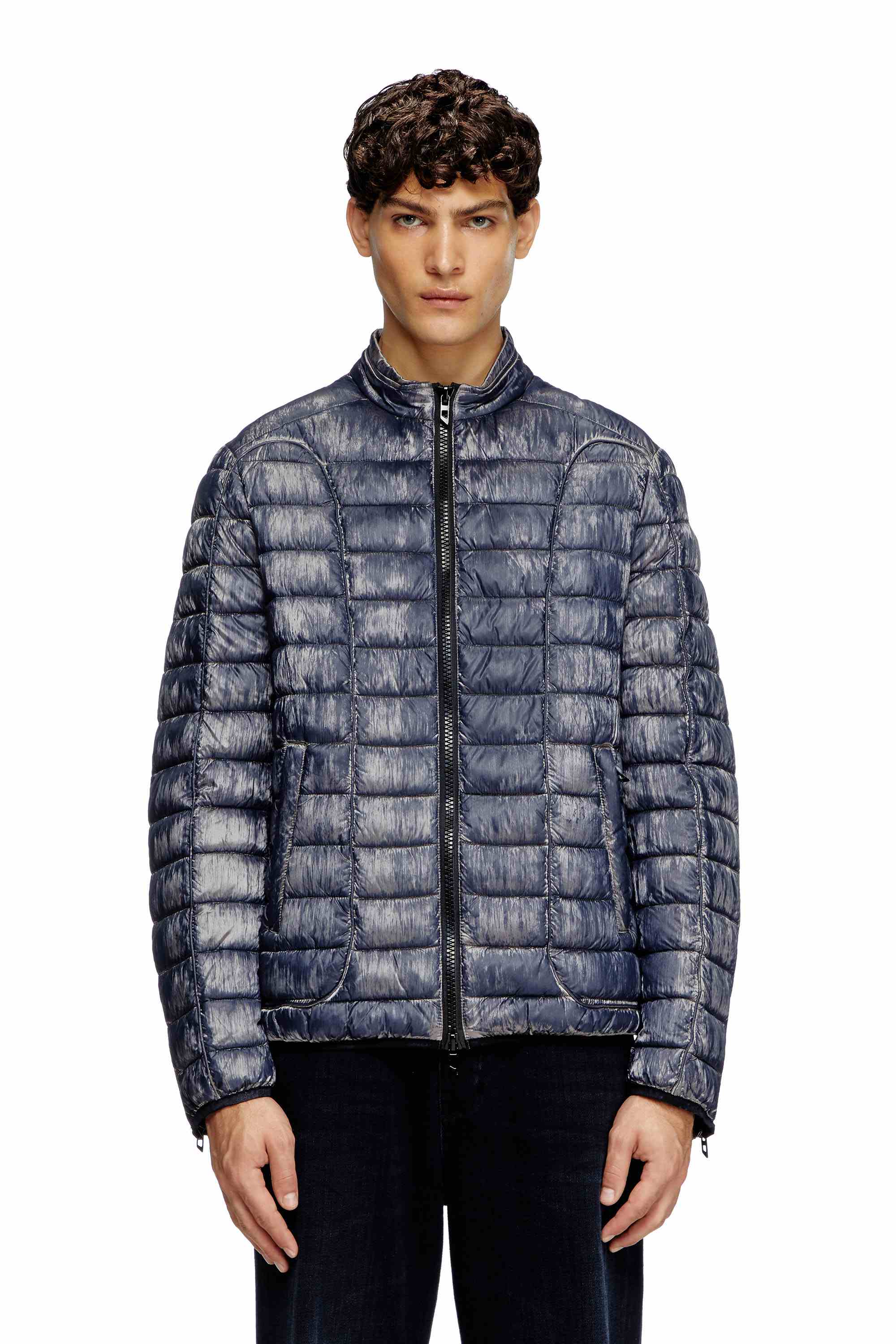 Blue Puffer jacket in metallic nylon