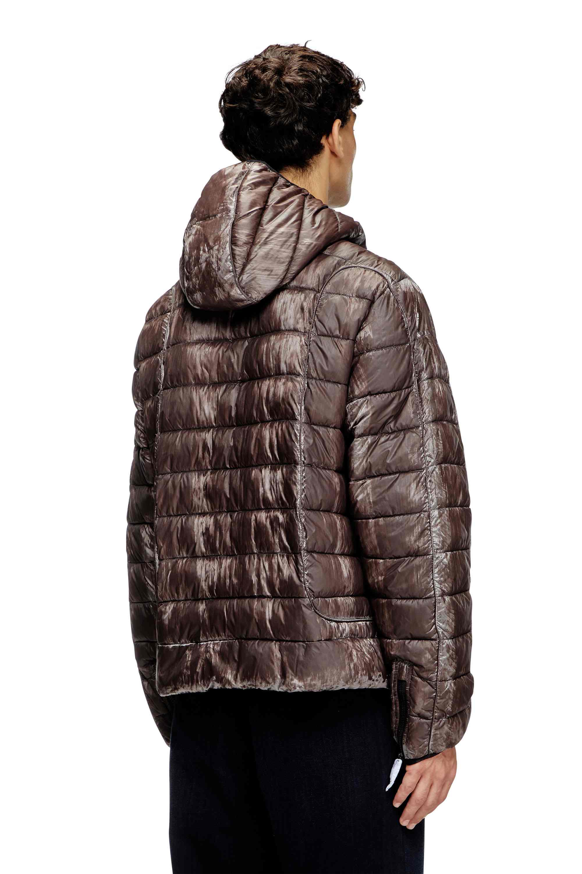 Brown Puffer jacket in metallic nylon