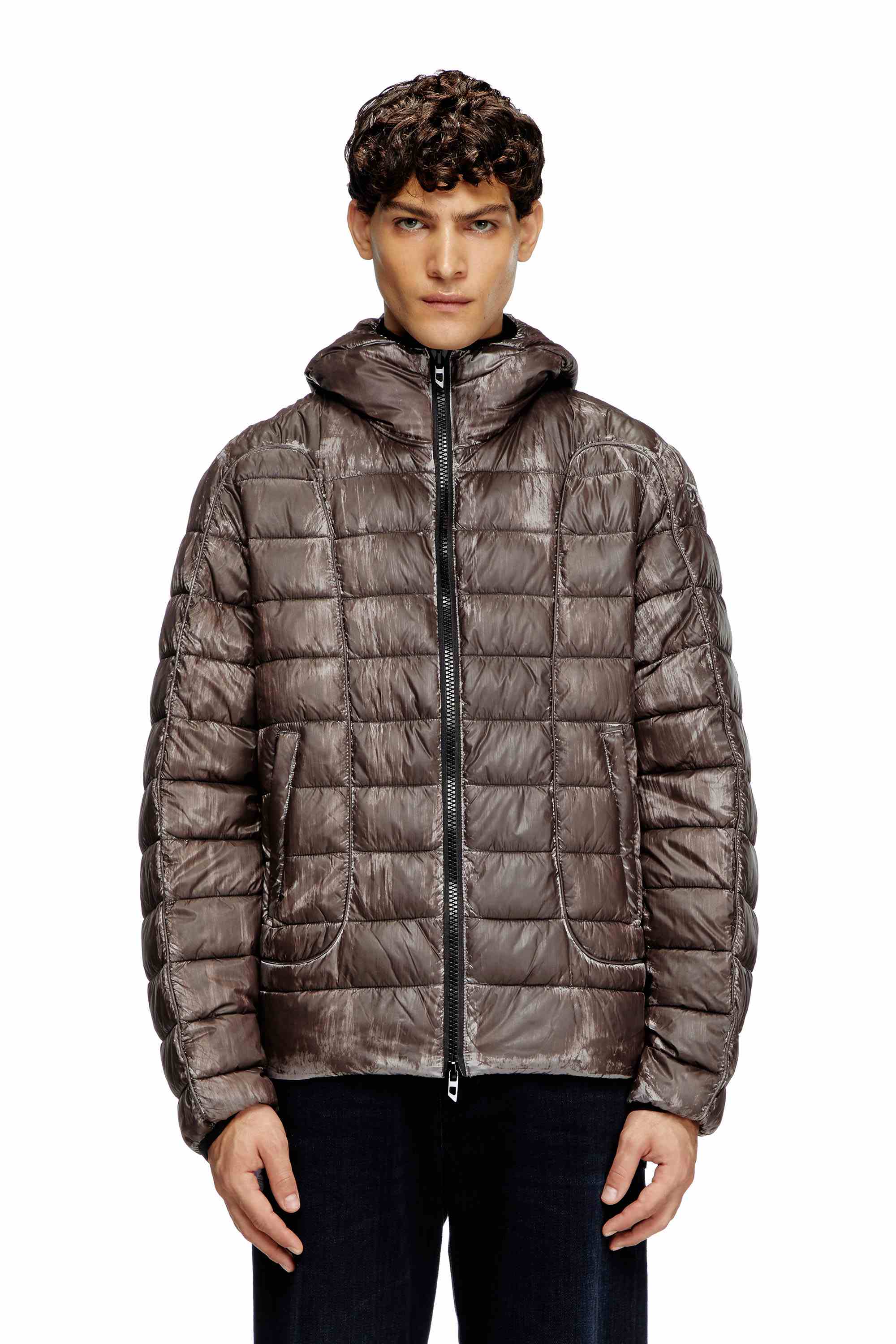 Brown Puffer jacket in metallic nylon