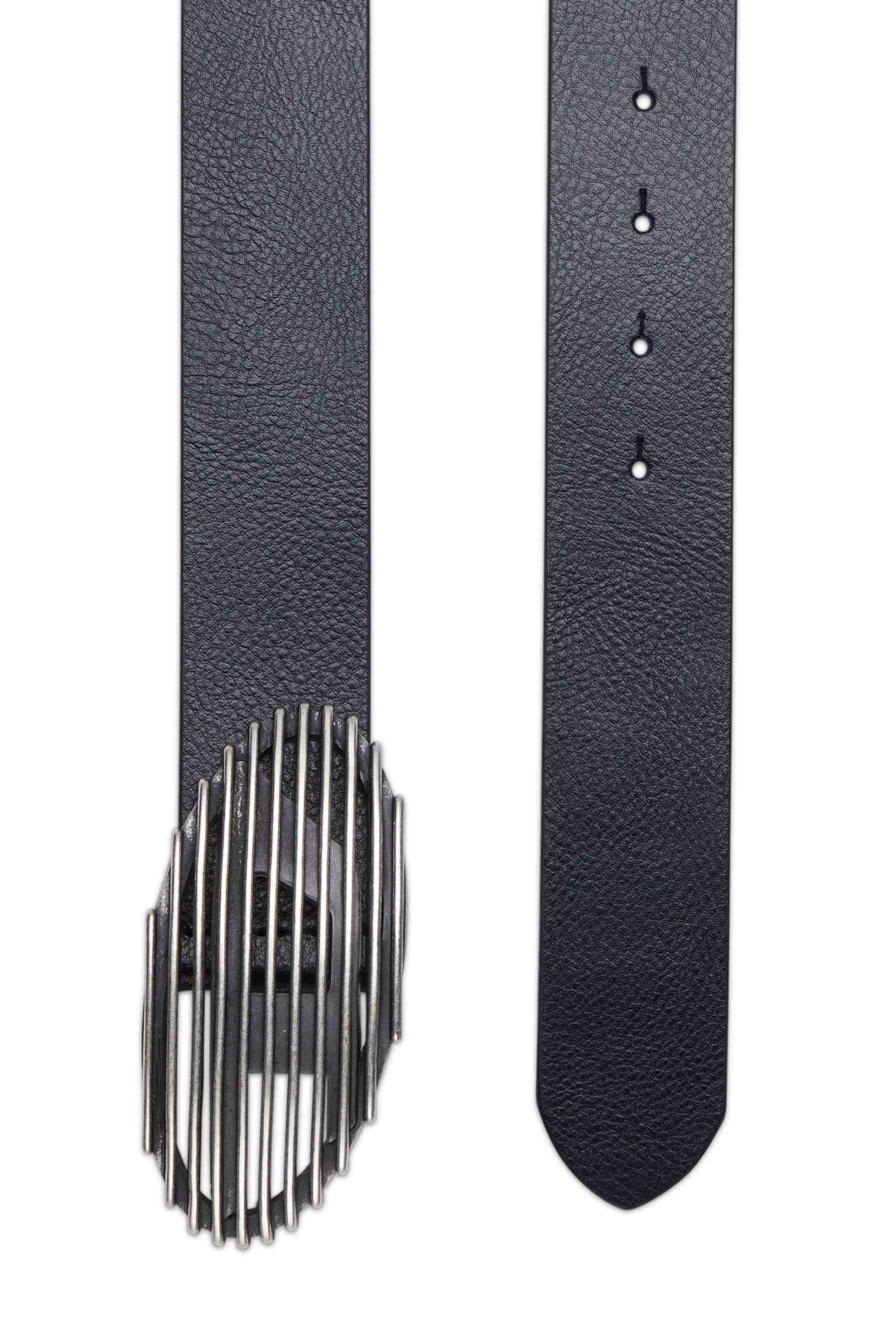 Black Leather belt with grill logo buckle