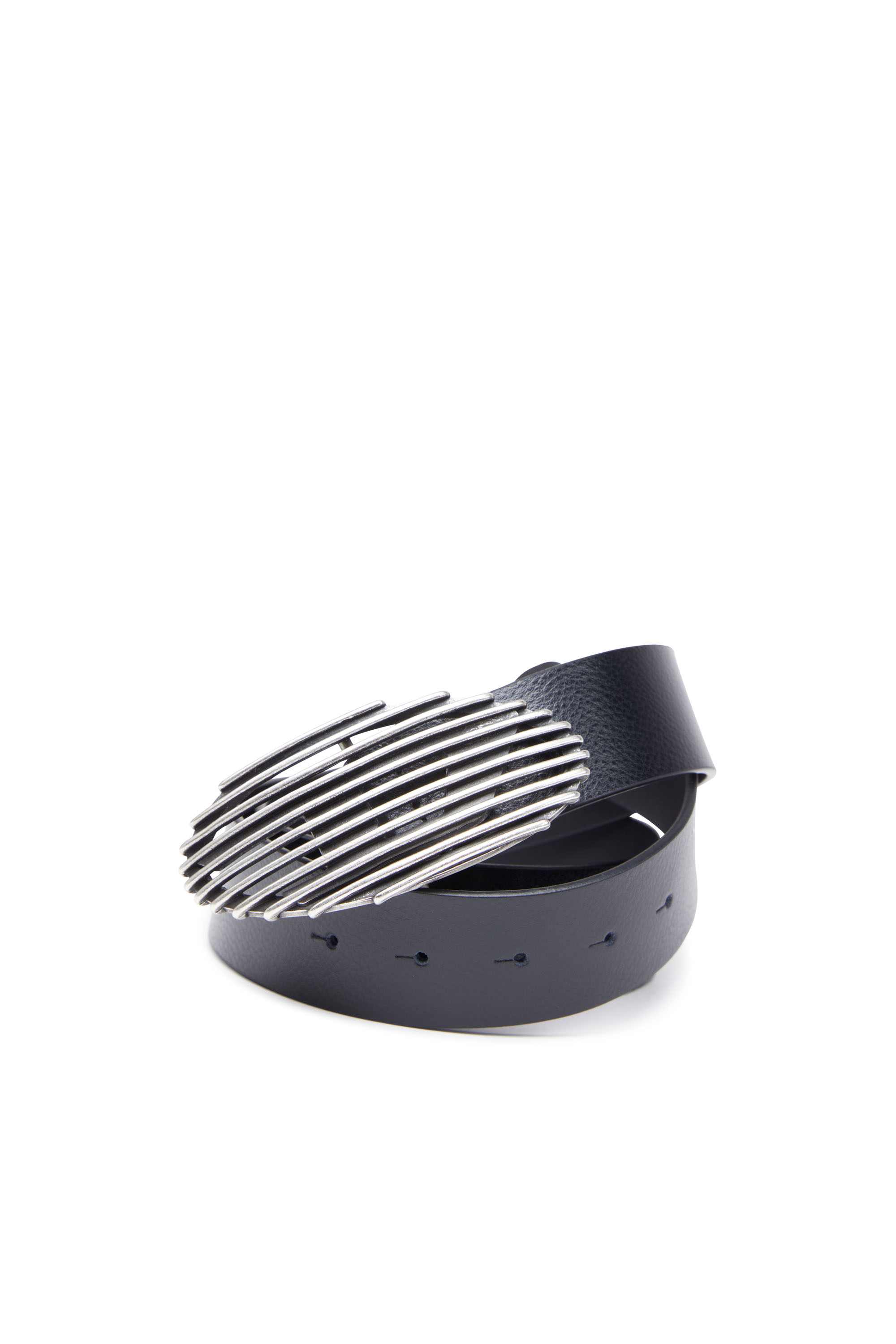 Black Leather belt with grill logo buckle