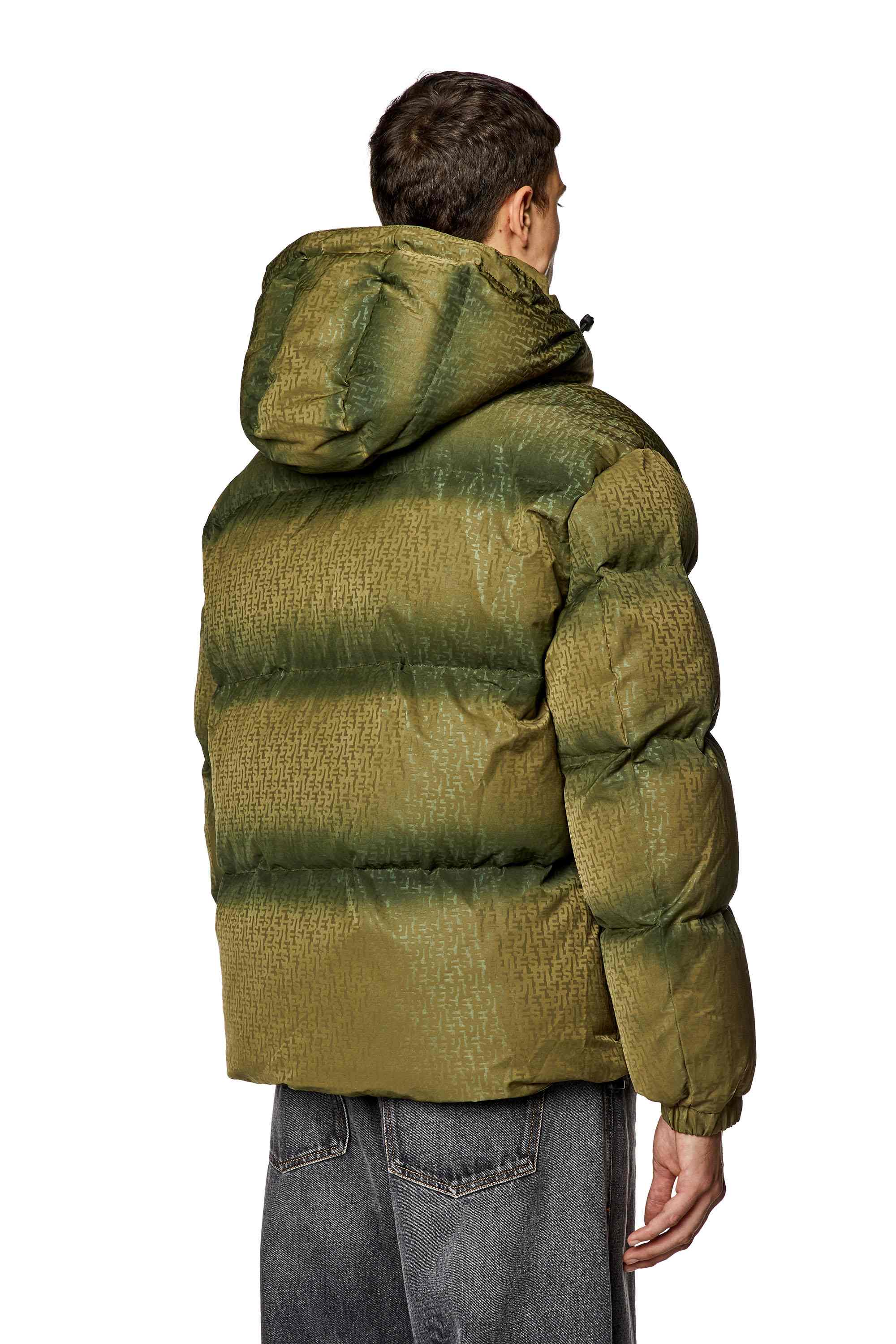 Green Puffer jacket with monogram motif