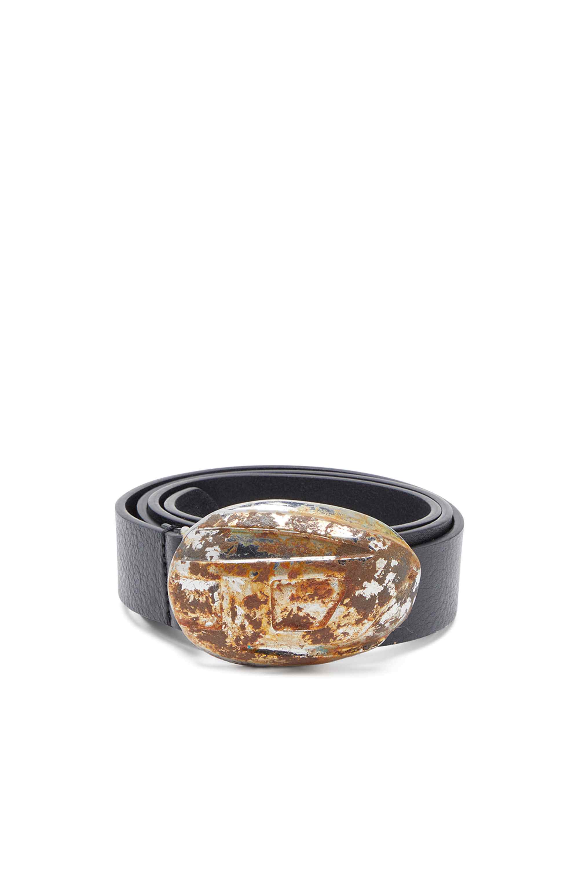 Black Leather belt with rusted-effect buckle