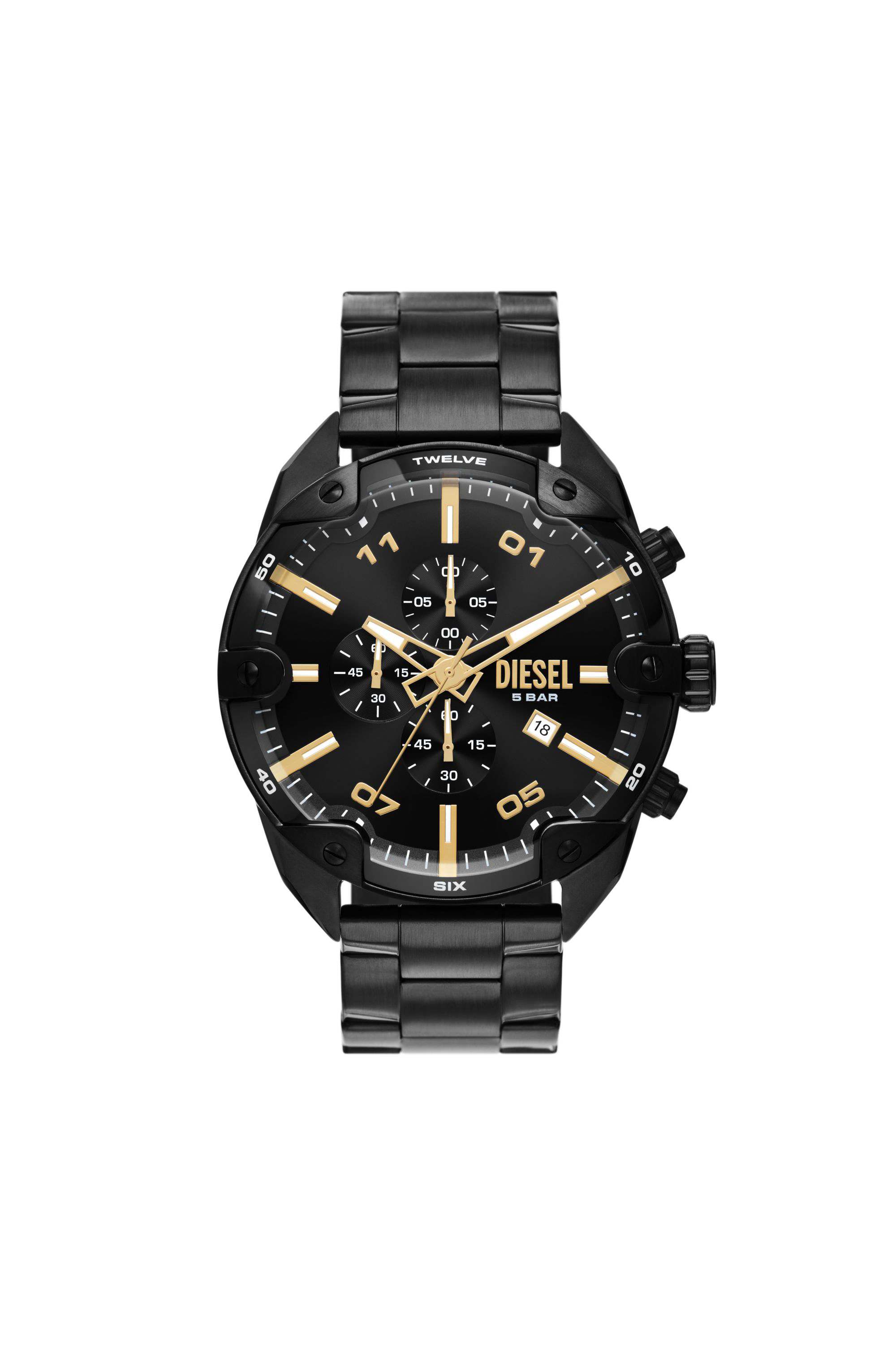 Black Spiked chronograph black stainless steel watch