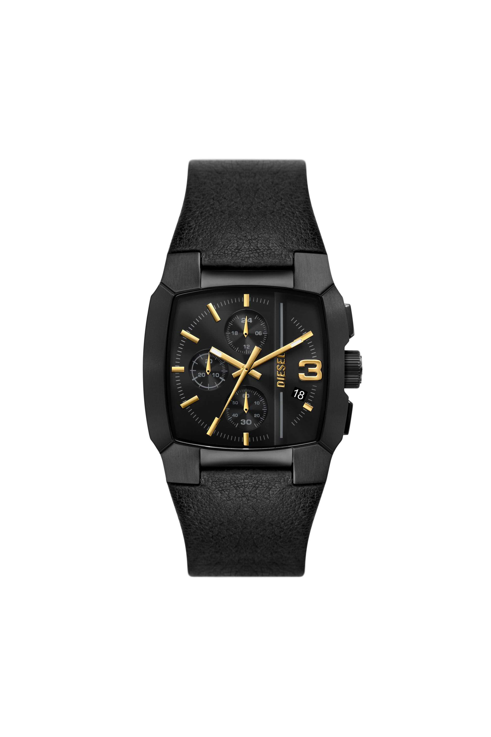 Black Cliffhanger chronograph black leather watch