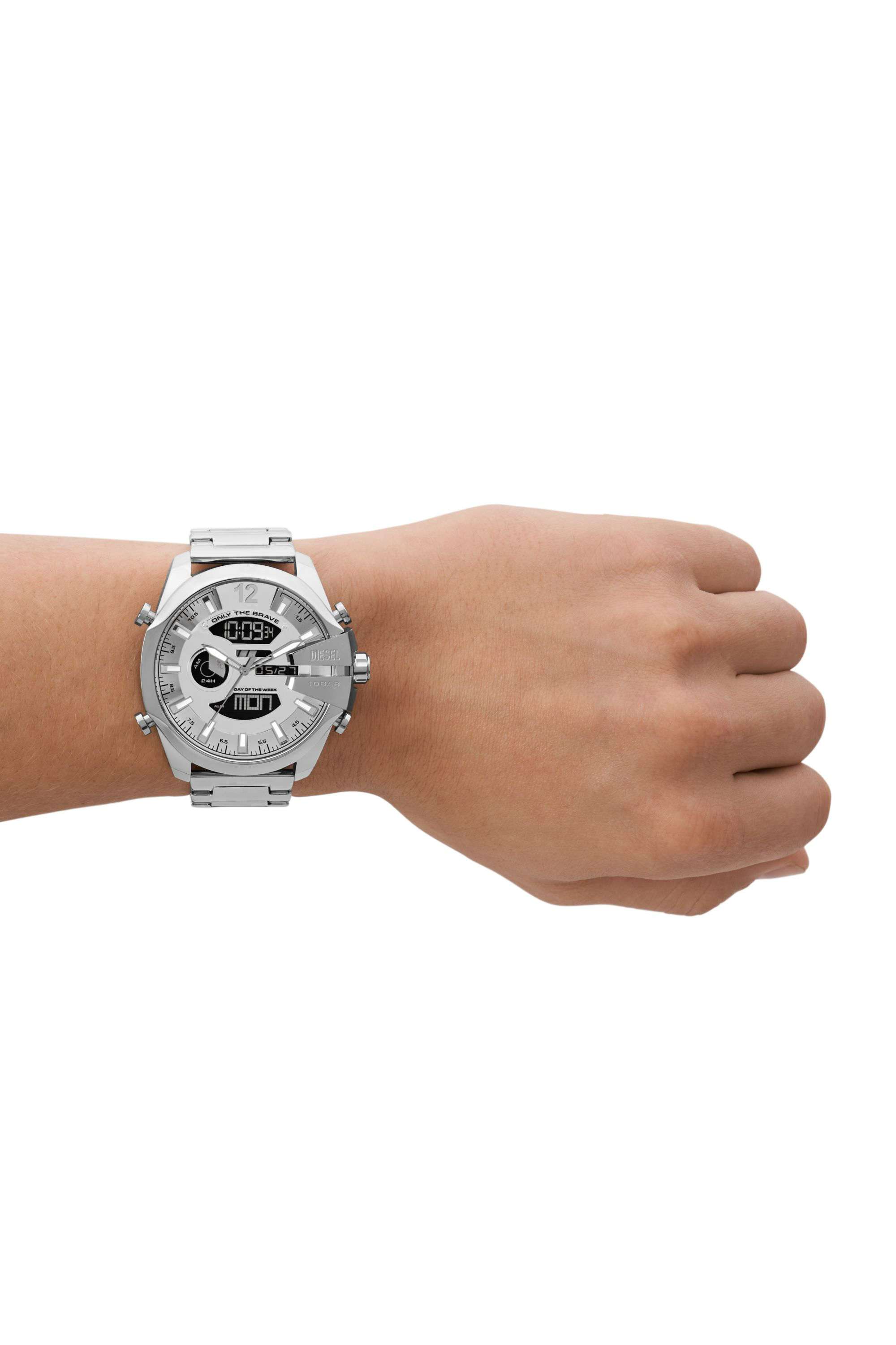 Silver Mega Chief ana-digi stainless steel watch