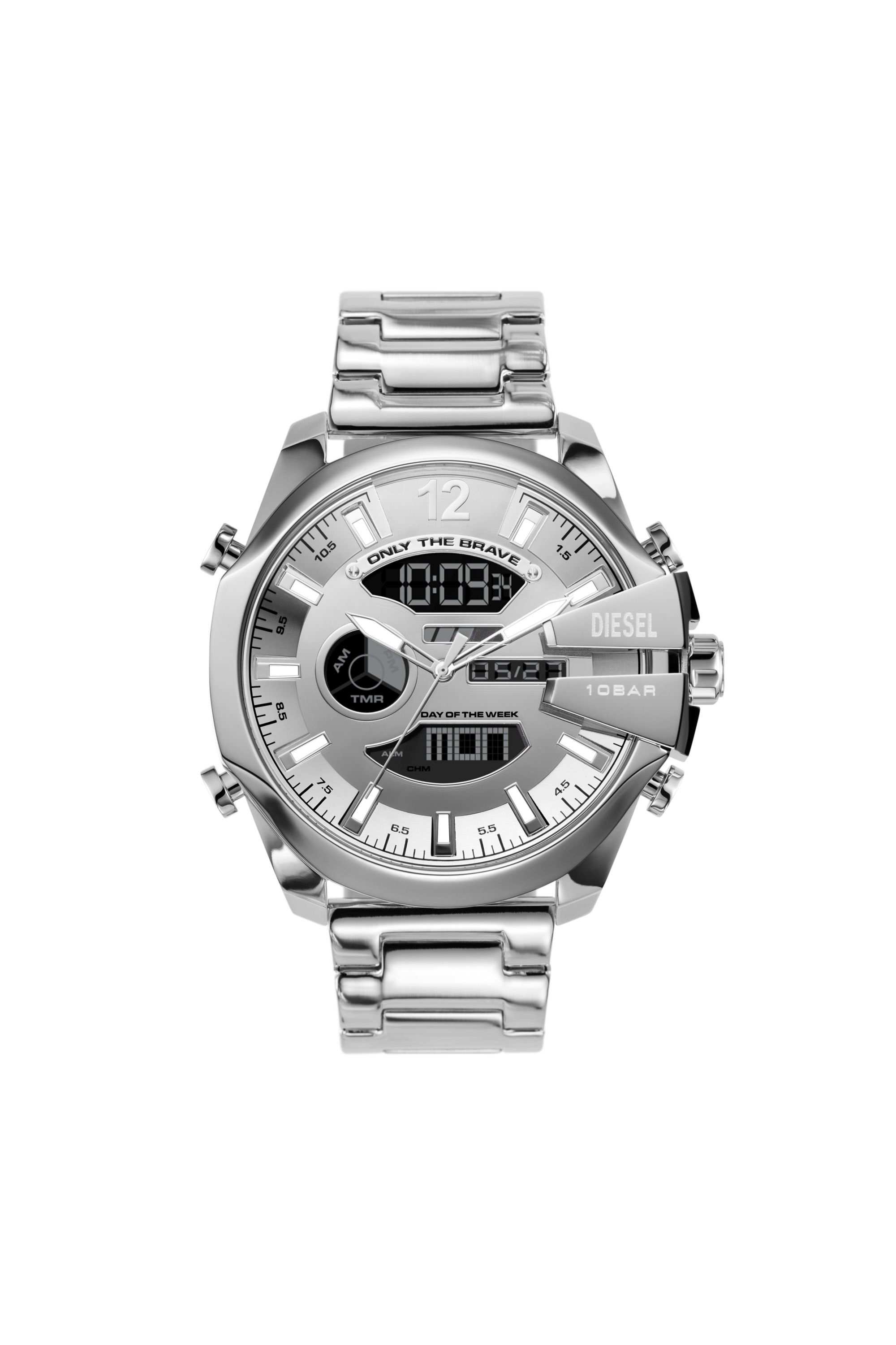 Silver Mega Chief ana-digi stainless steel watch