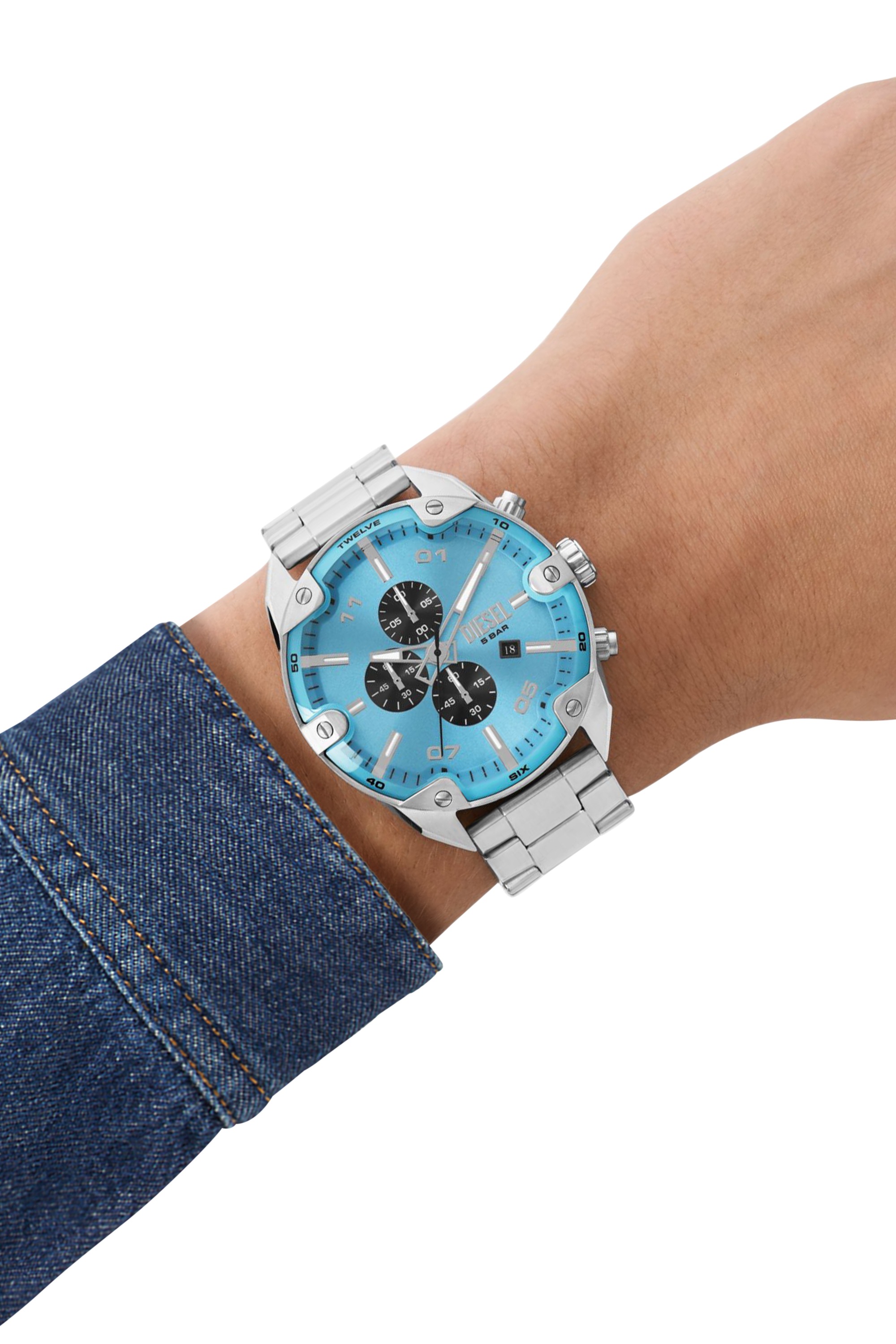 Silver Spiked chronograph stainless steel watch