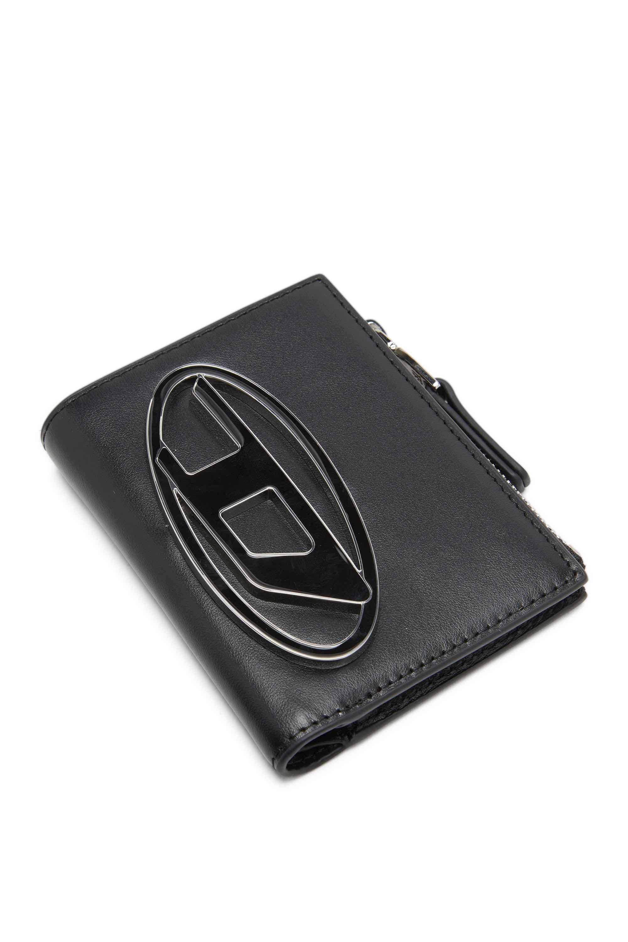 Black Small leather wallet with logo plaque