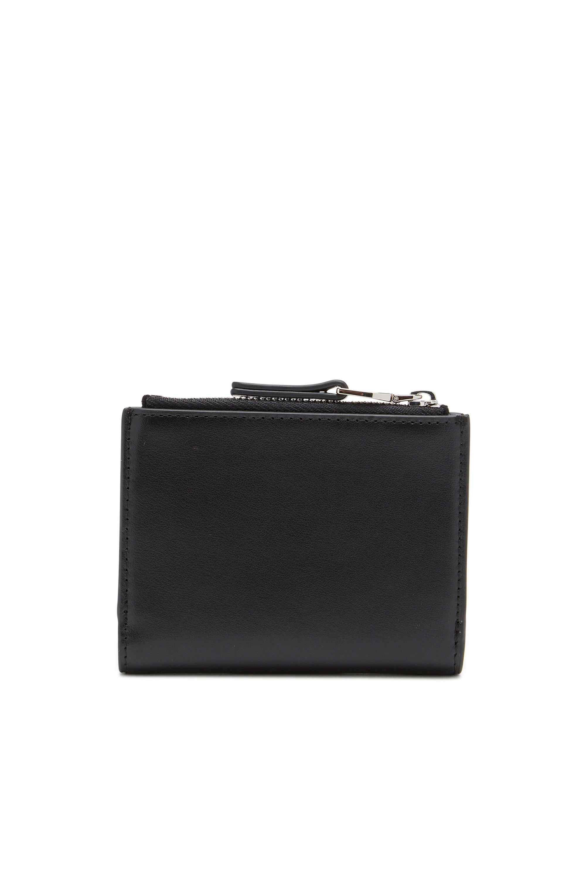 Black Small leather wallet with logo plaque