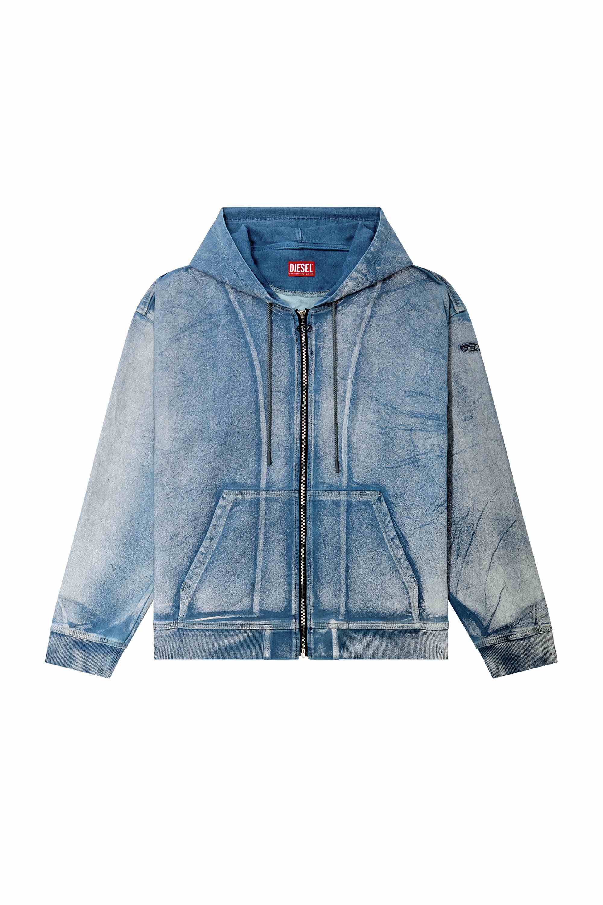 Blue Zip-up hoodie in printed Track Denim