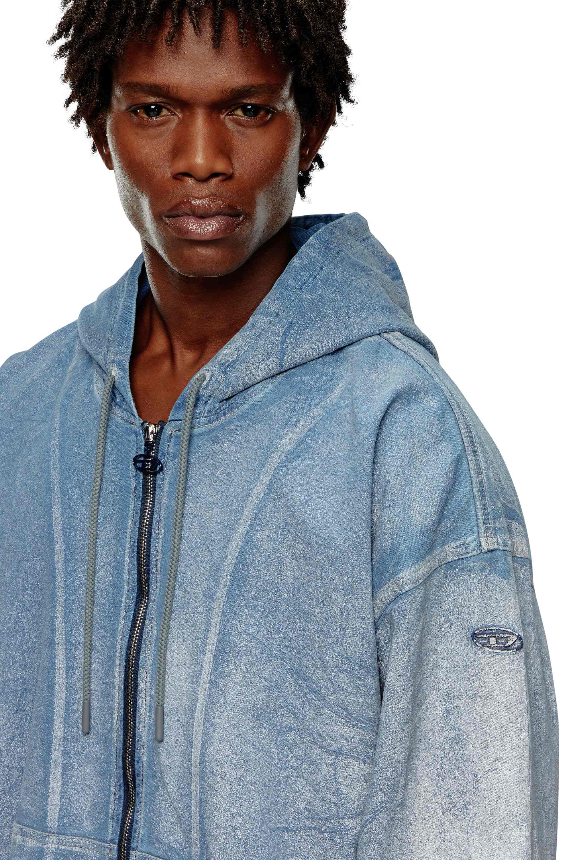 Blue Zip-up hoodie in printed Track Denim