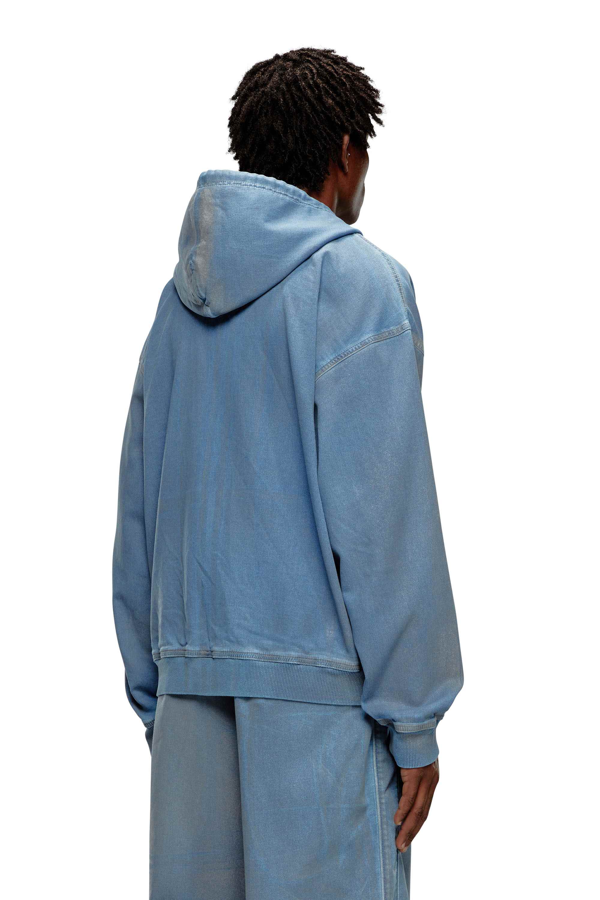 Blue Zip-up hoodie in printed Track Denim