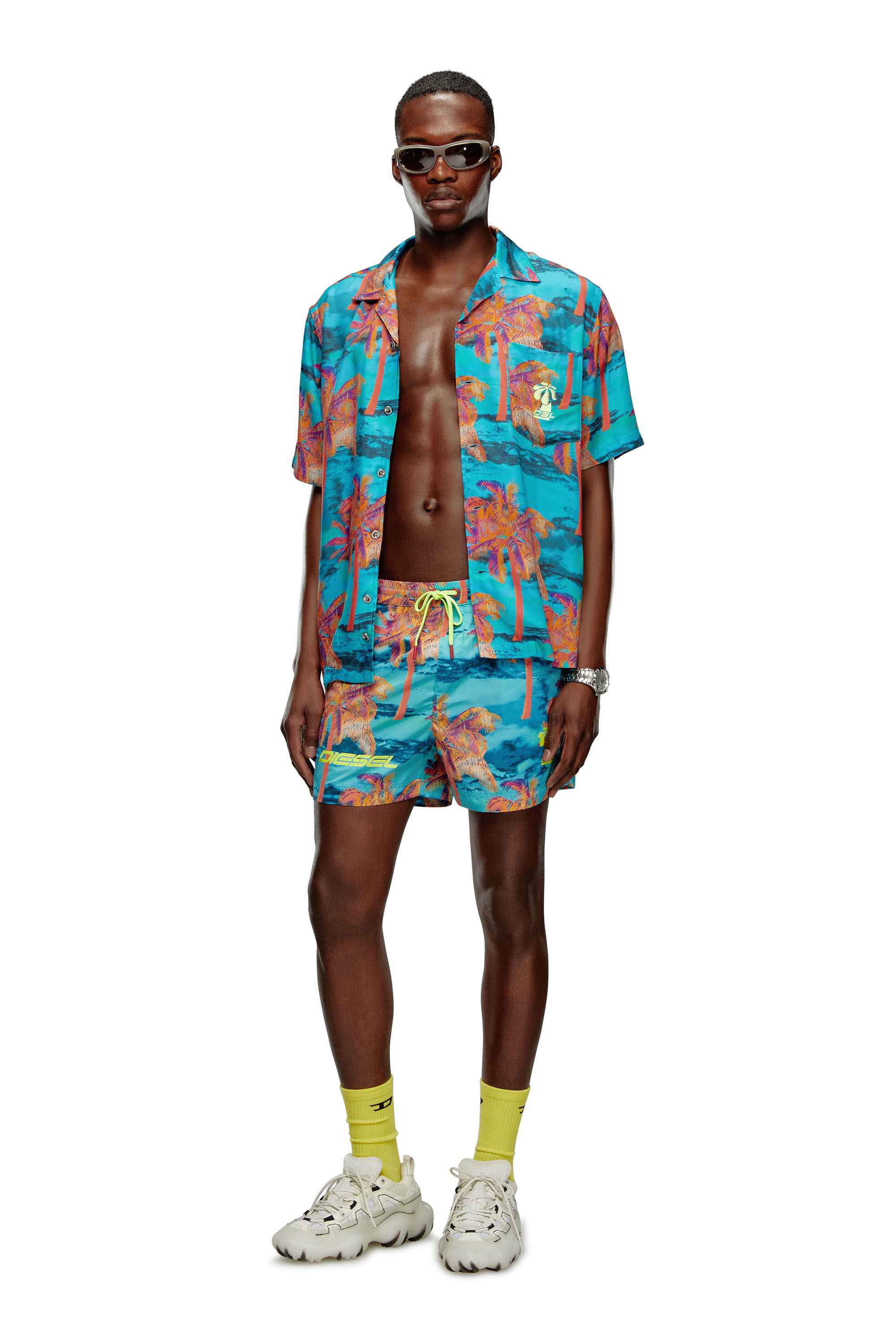 Blue Mid-length printed swim shorts