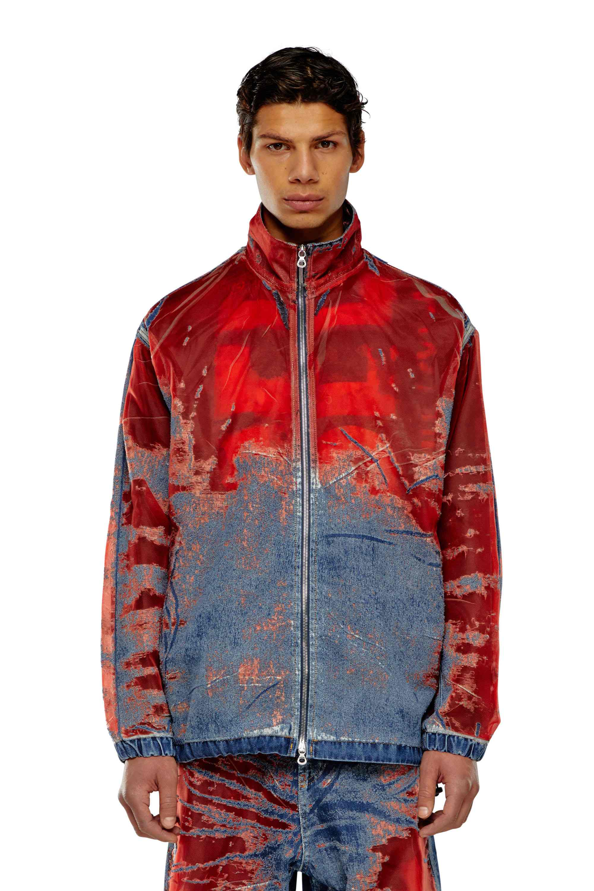 Blue Jacket in devoré denim with logo