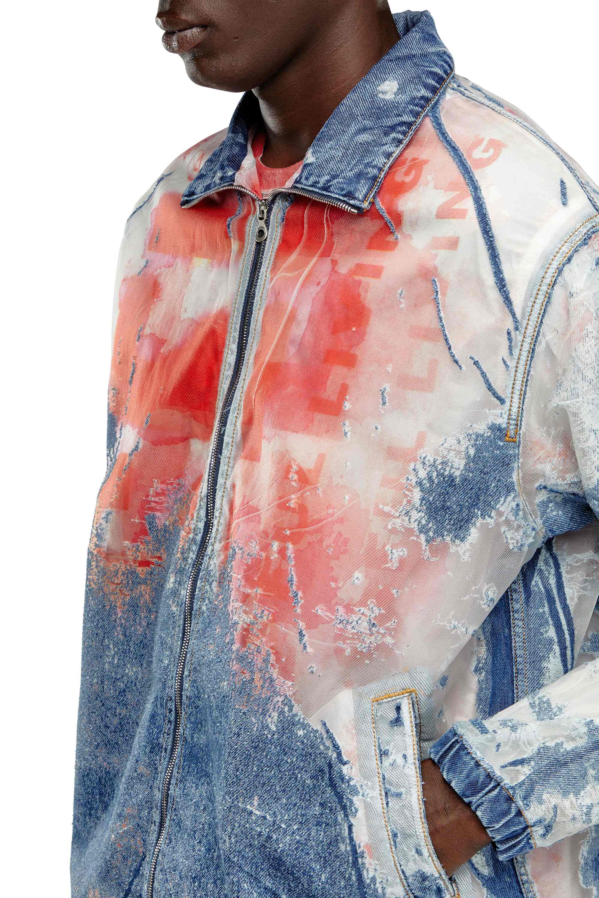 Blue Jacket in devoré denim with logo