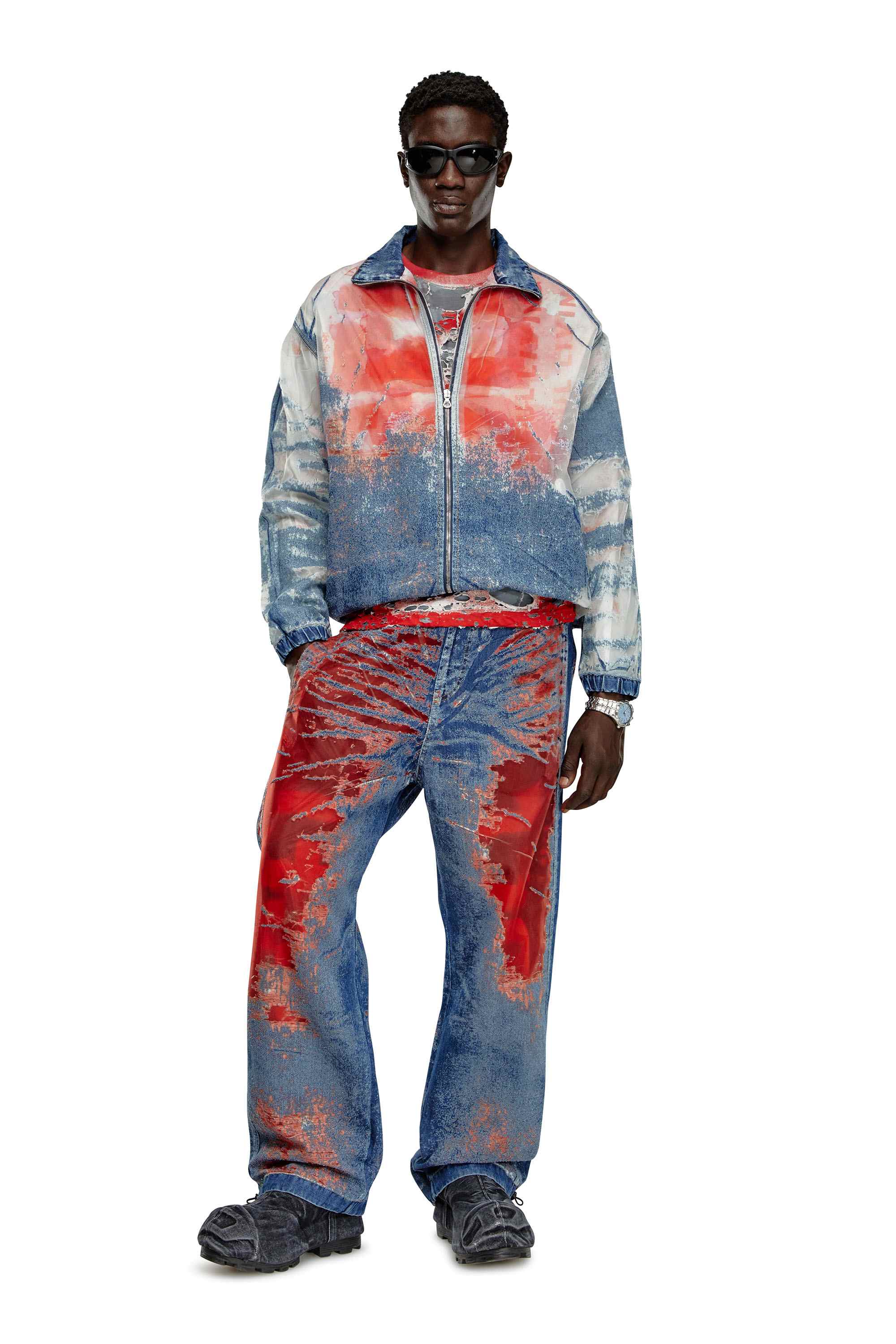Blue Jacket in devoré denim with logo