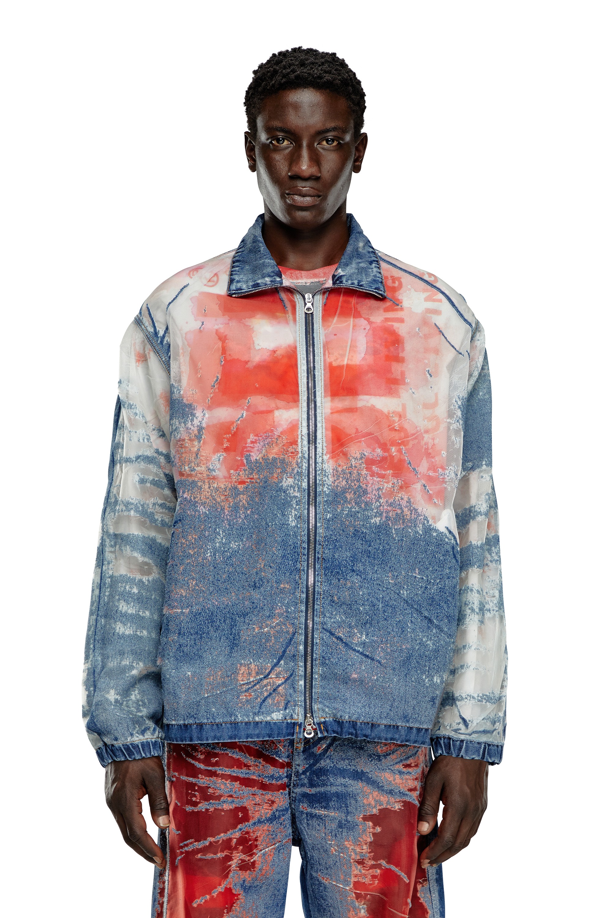 Blue Jacket in devoré denim with logo