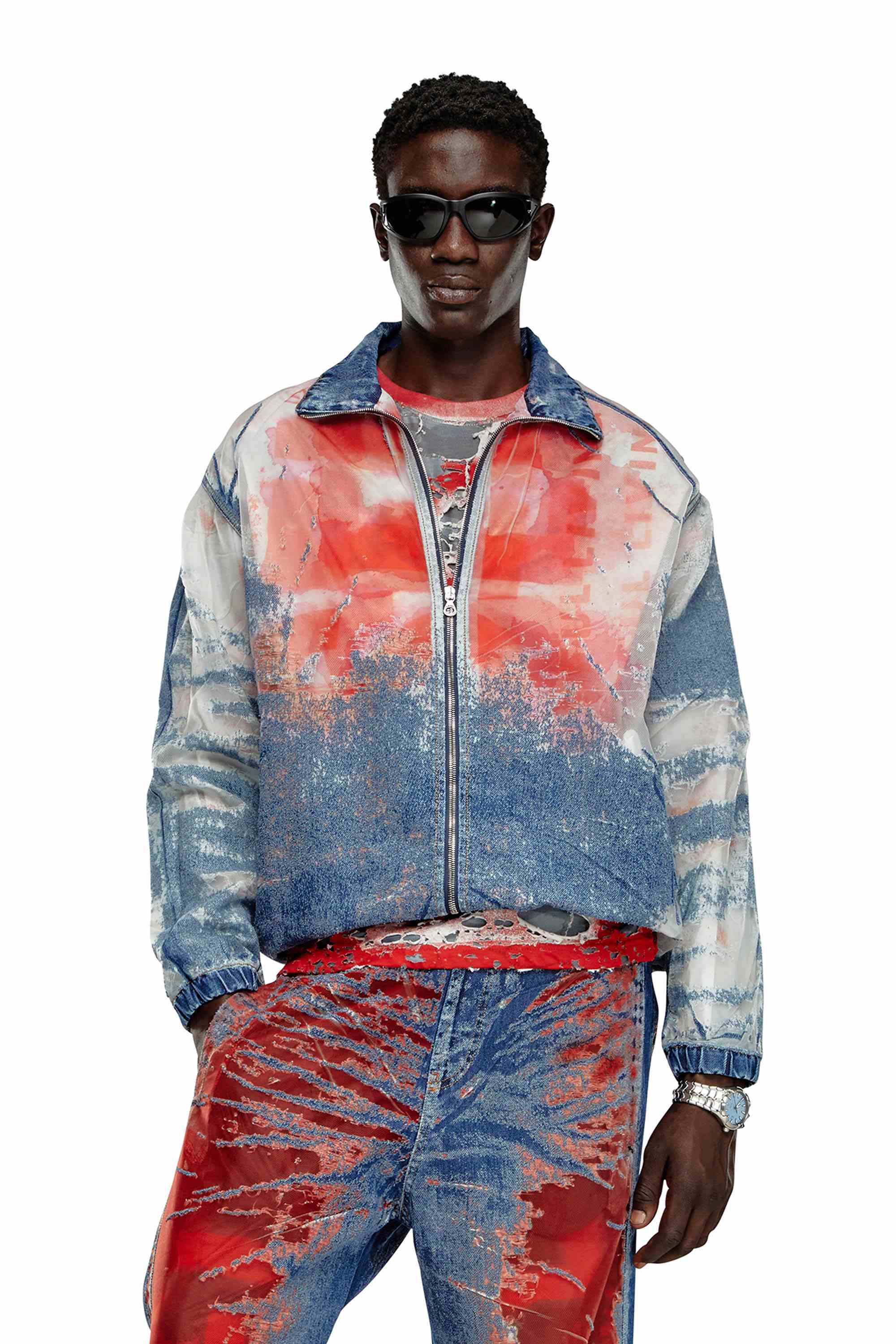 Blue Jacket in devoré denim with logo