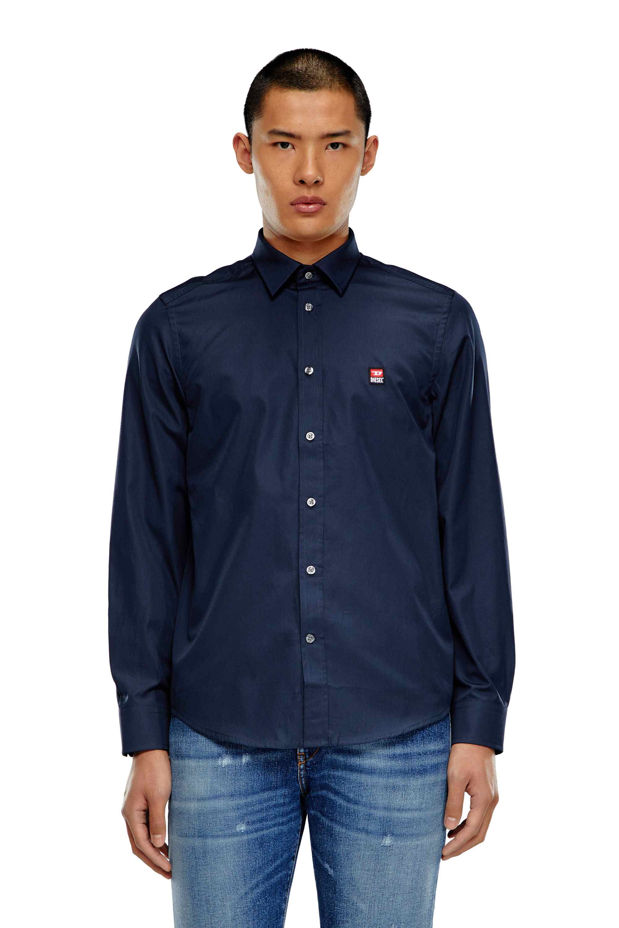 Blue Cotton shirt with logo patch