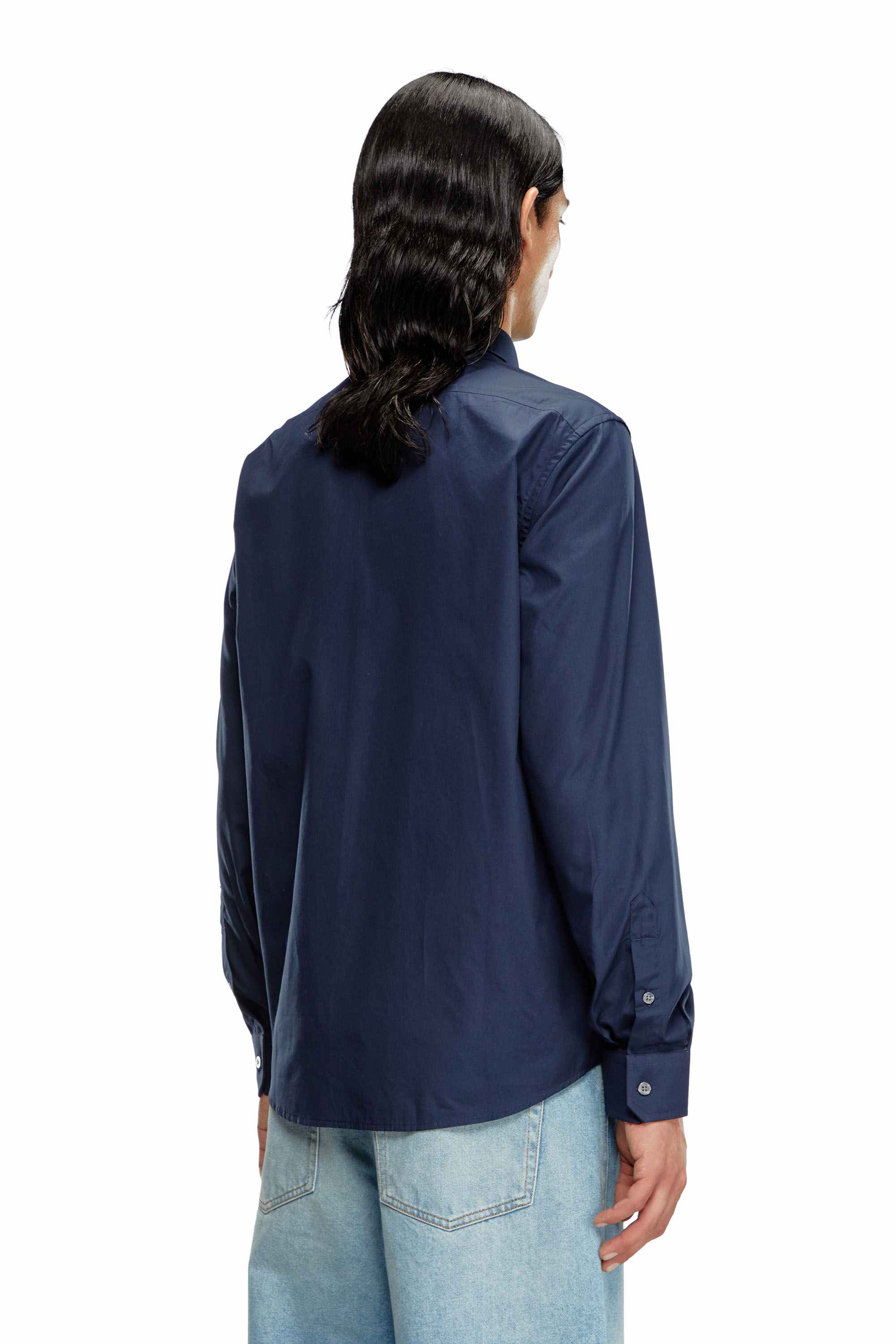 Blue Cotton shirt with logo pocket