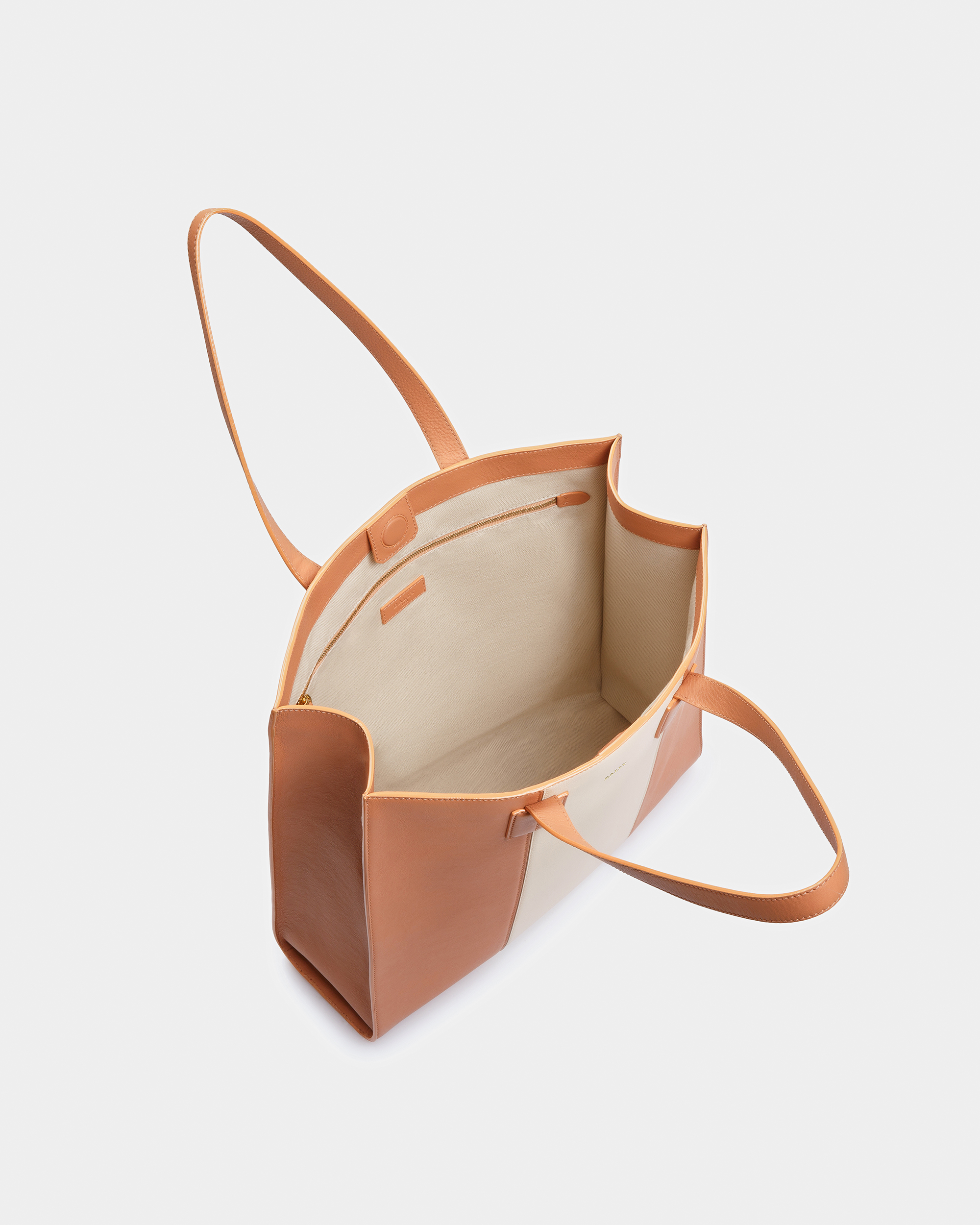 Crystalia Leather Tote In Peach And Bone