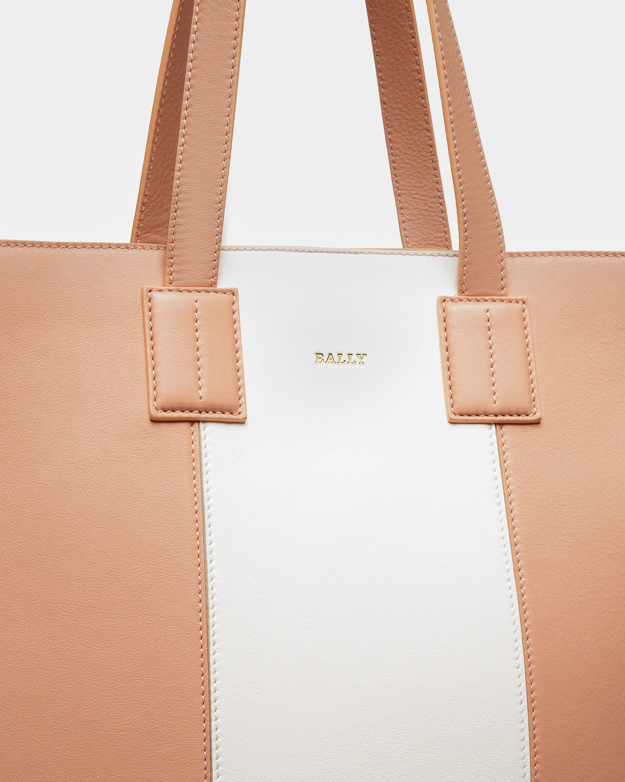 Crystalia Leather Tote In Peach And Bone