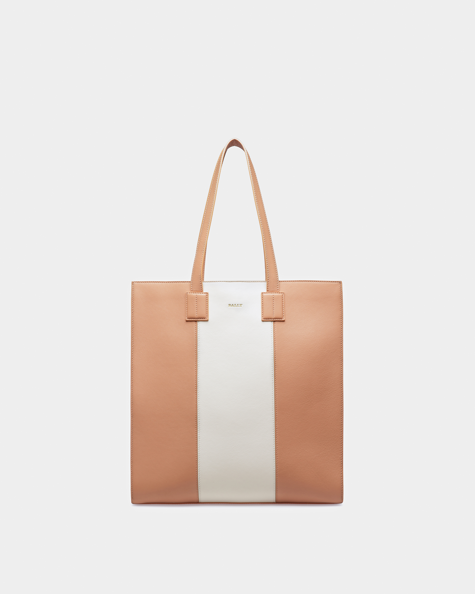 Crystalia Leather Tote In Peach And Bone
