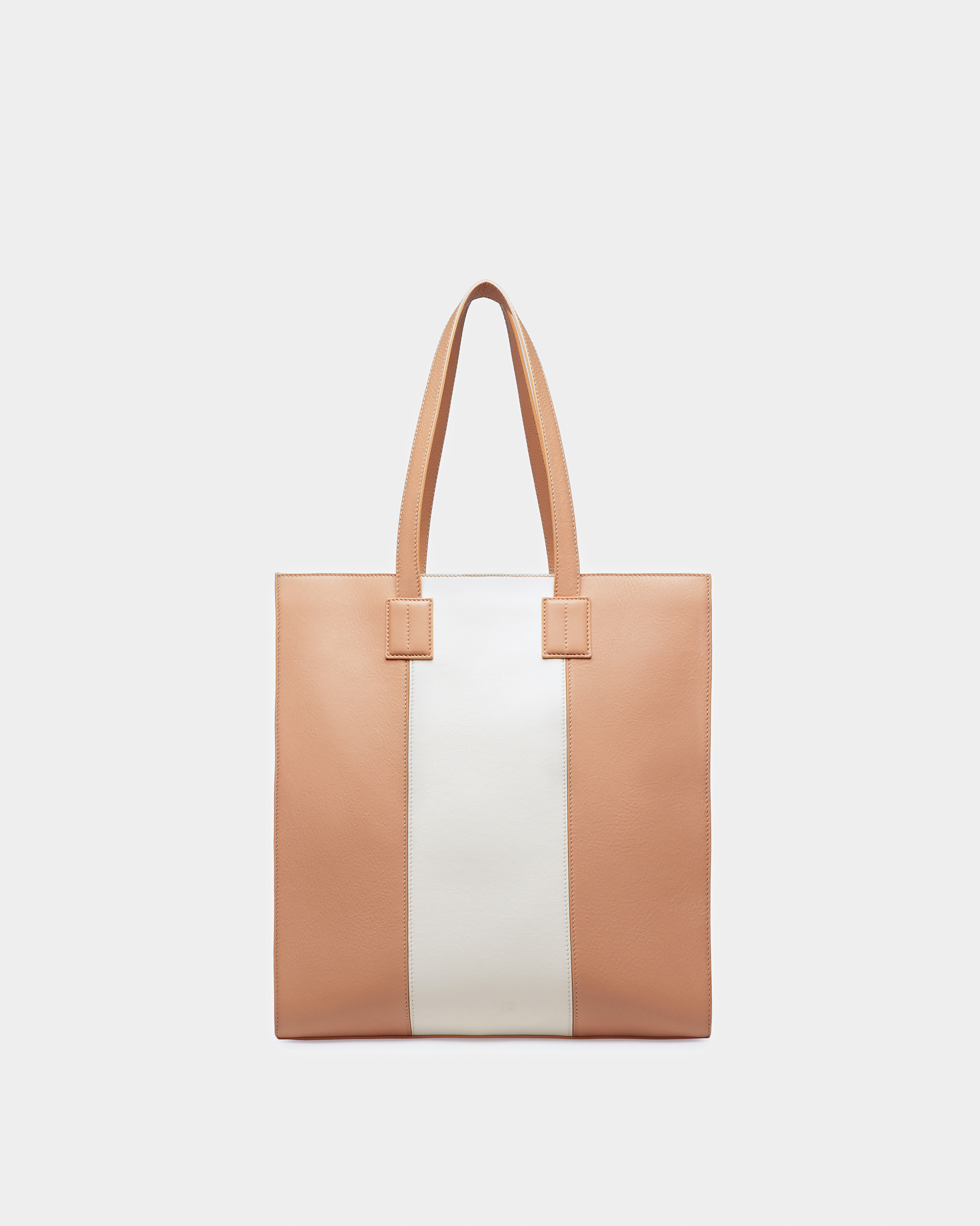 Crystalia Leather Tote In Peach And Bone