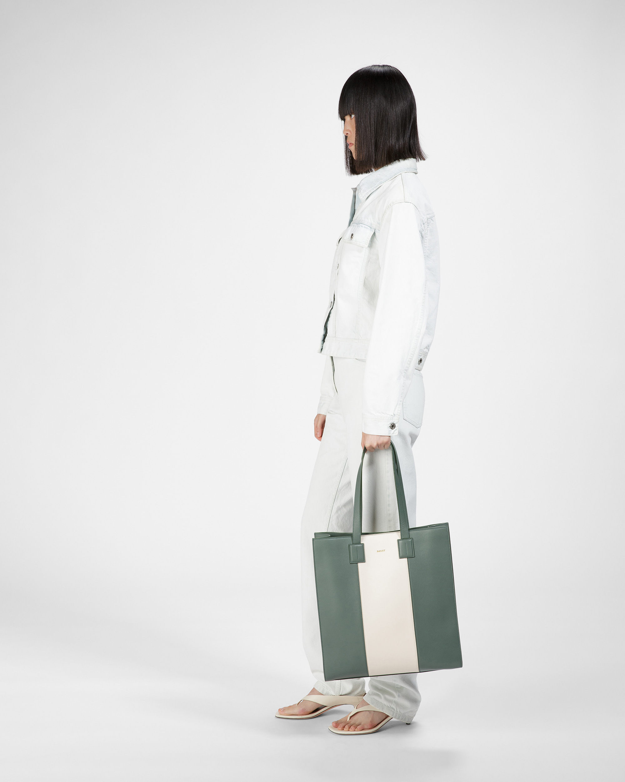 Crystalia Leather Tote In Sage And Bone