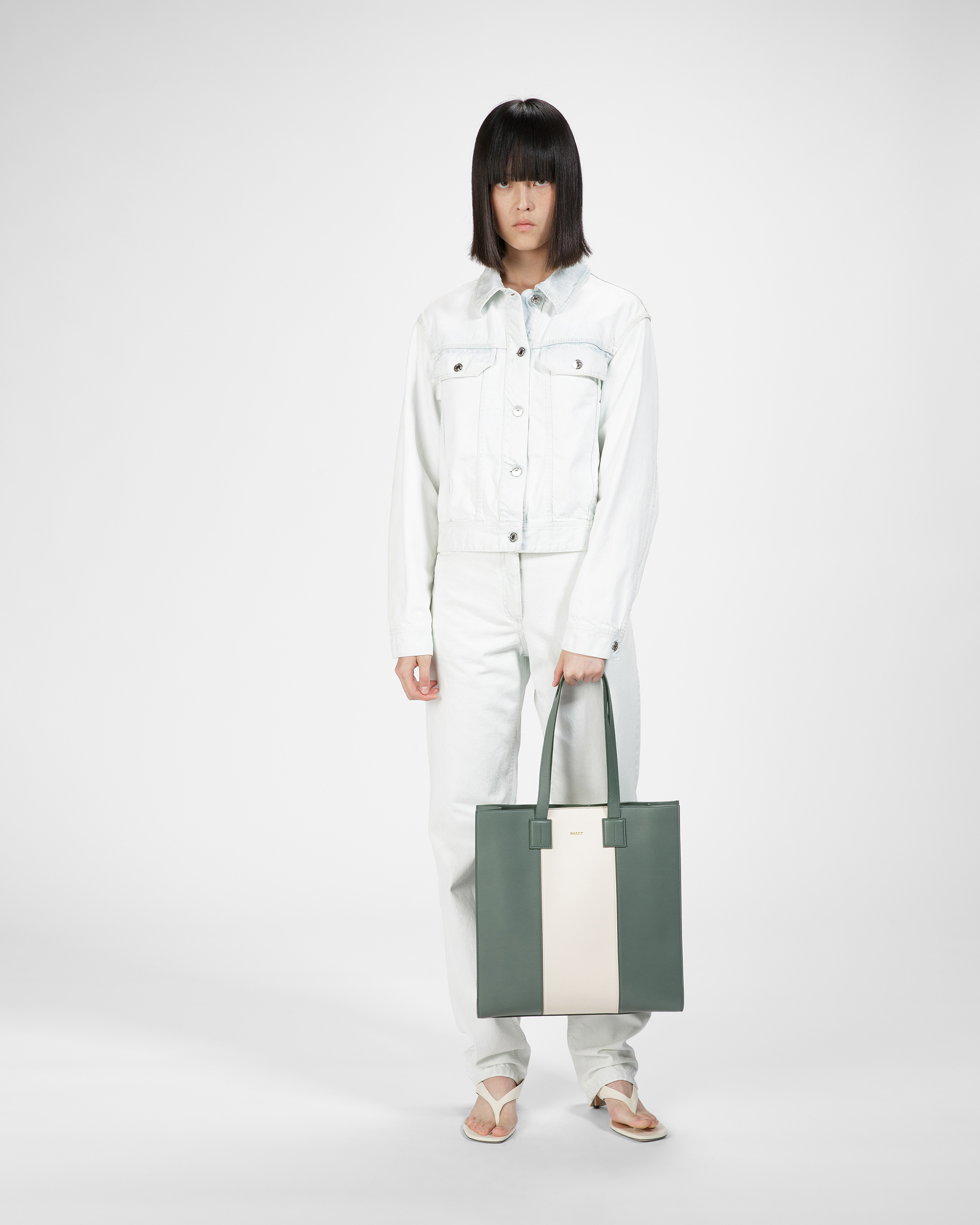 Crystalia Leather Tote In Sage And Bone