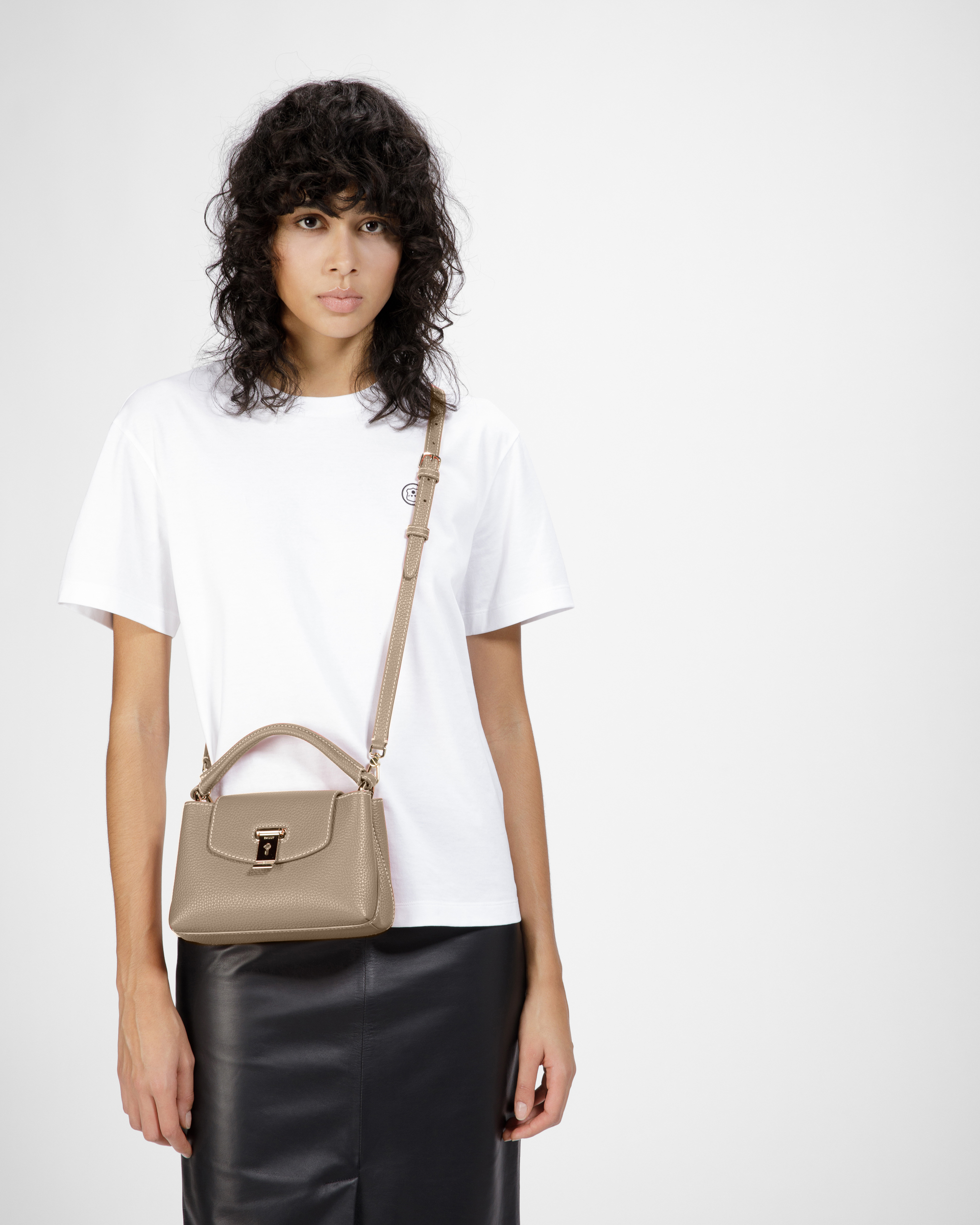 Lock Me Top Handle Bag In Light Brown Leather