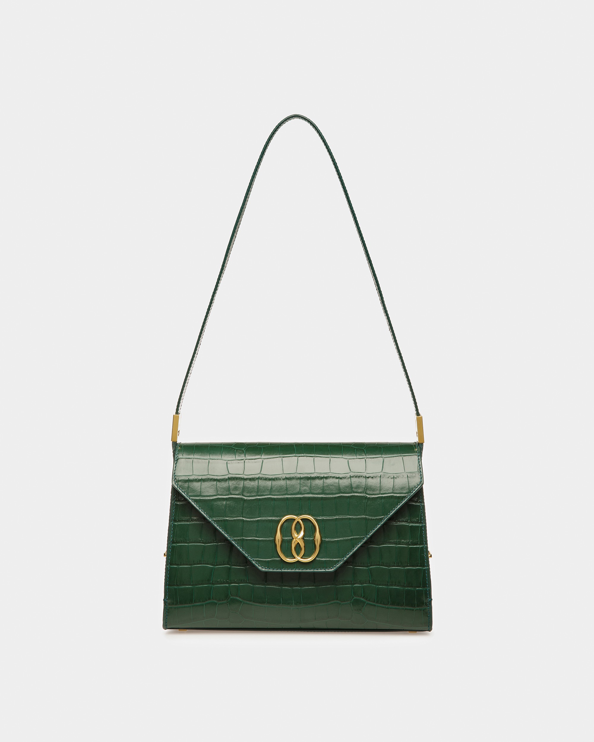 Emblem Shoulder Bag In Crocodile Embossed Leather