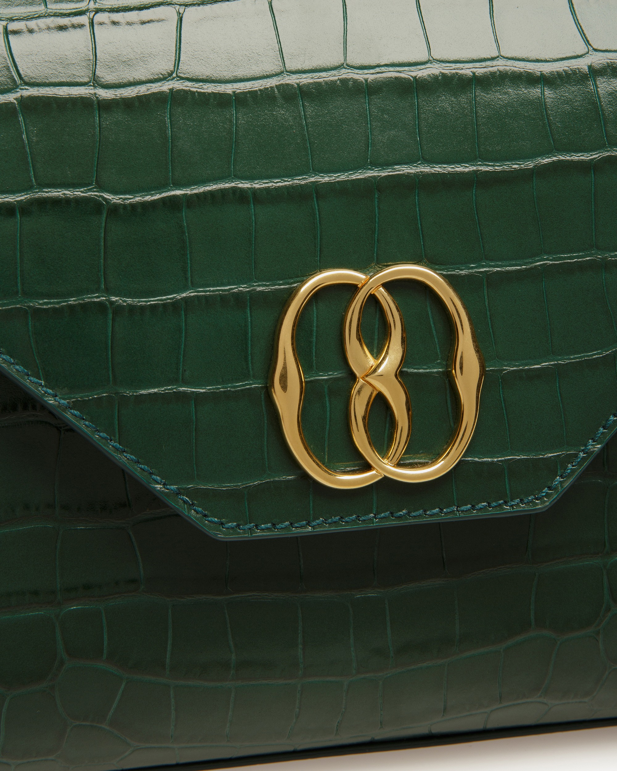 Emblem Shoulder Bag In Crocodile Embossed Leather