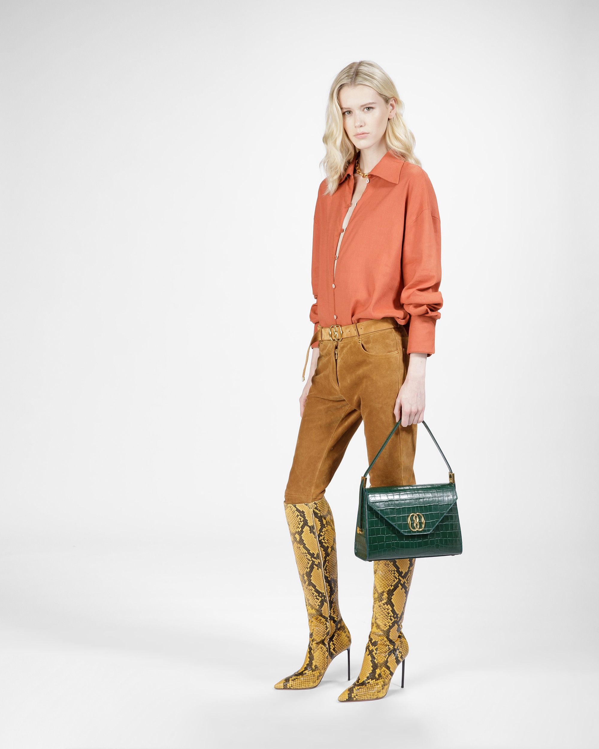 Emblem Shoulder Bag In Crocodile Embossed Leather