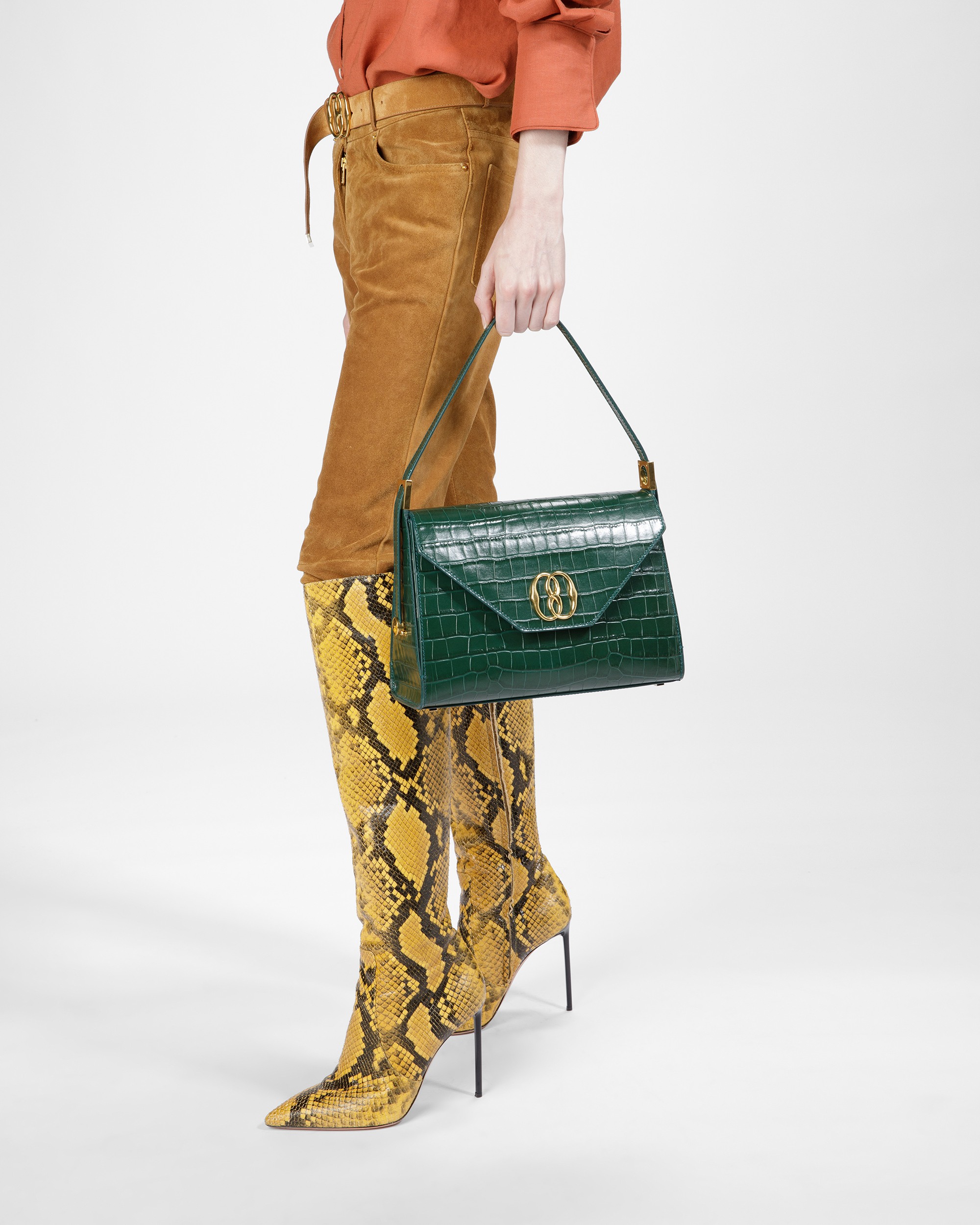 Emblem Shoulder Bag In Crocodile Embossed Leather