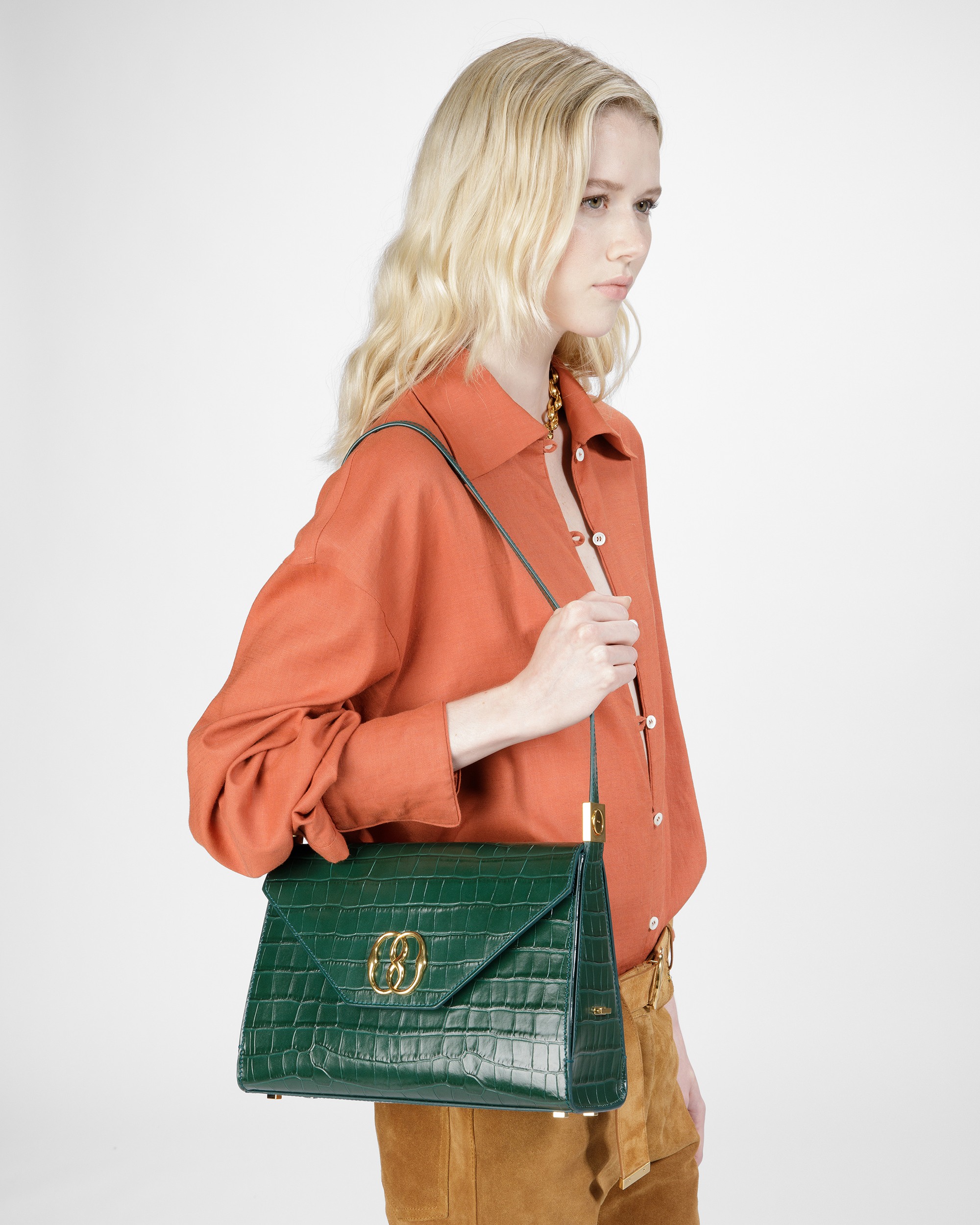 Emblem Shoulder Bag In Crocodile Embossed Leather