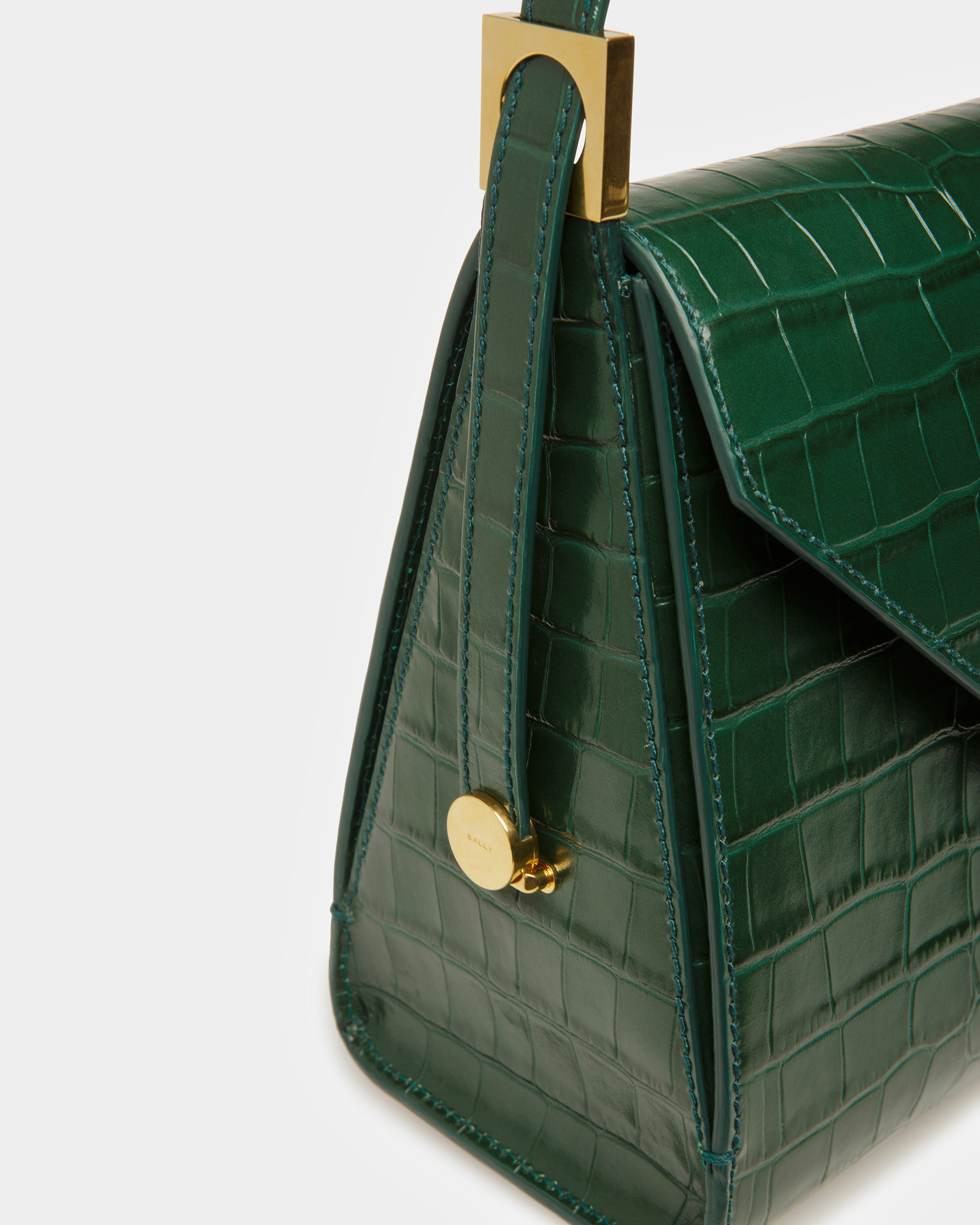 Emblem Shoulder Bag In Crocodile Embossed Leather