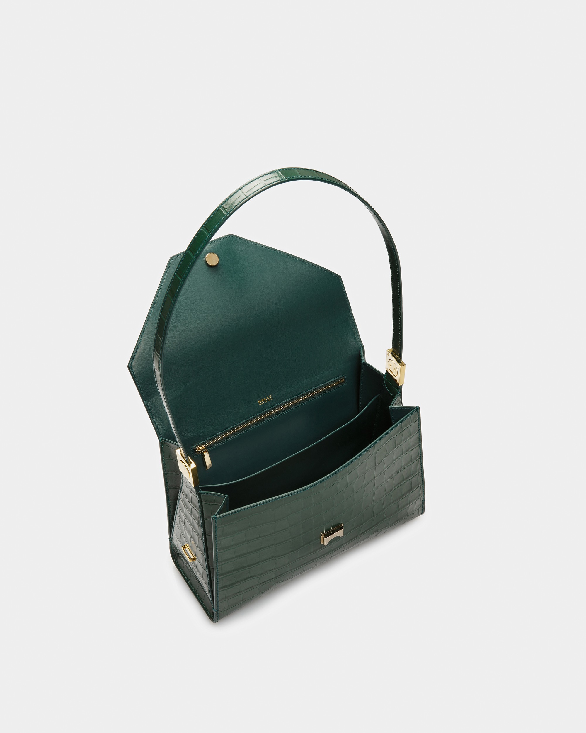 Emblem Shoulder Bag In Crocodile Embossed Leather