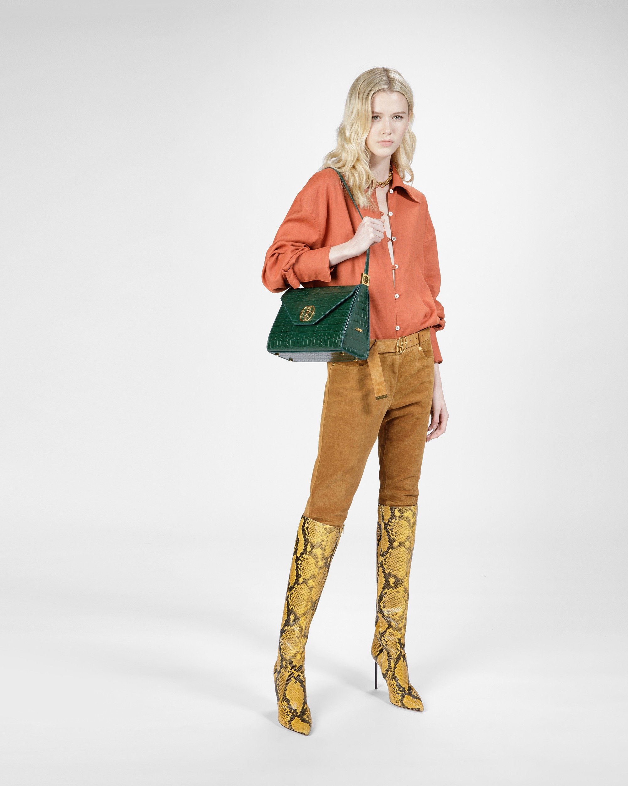 Emblem Shoulder Bag In Crocodile Embossed Leather