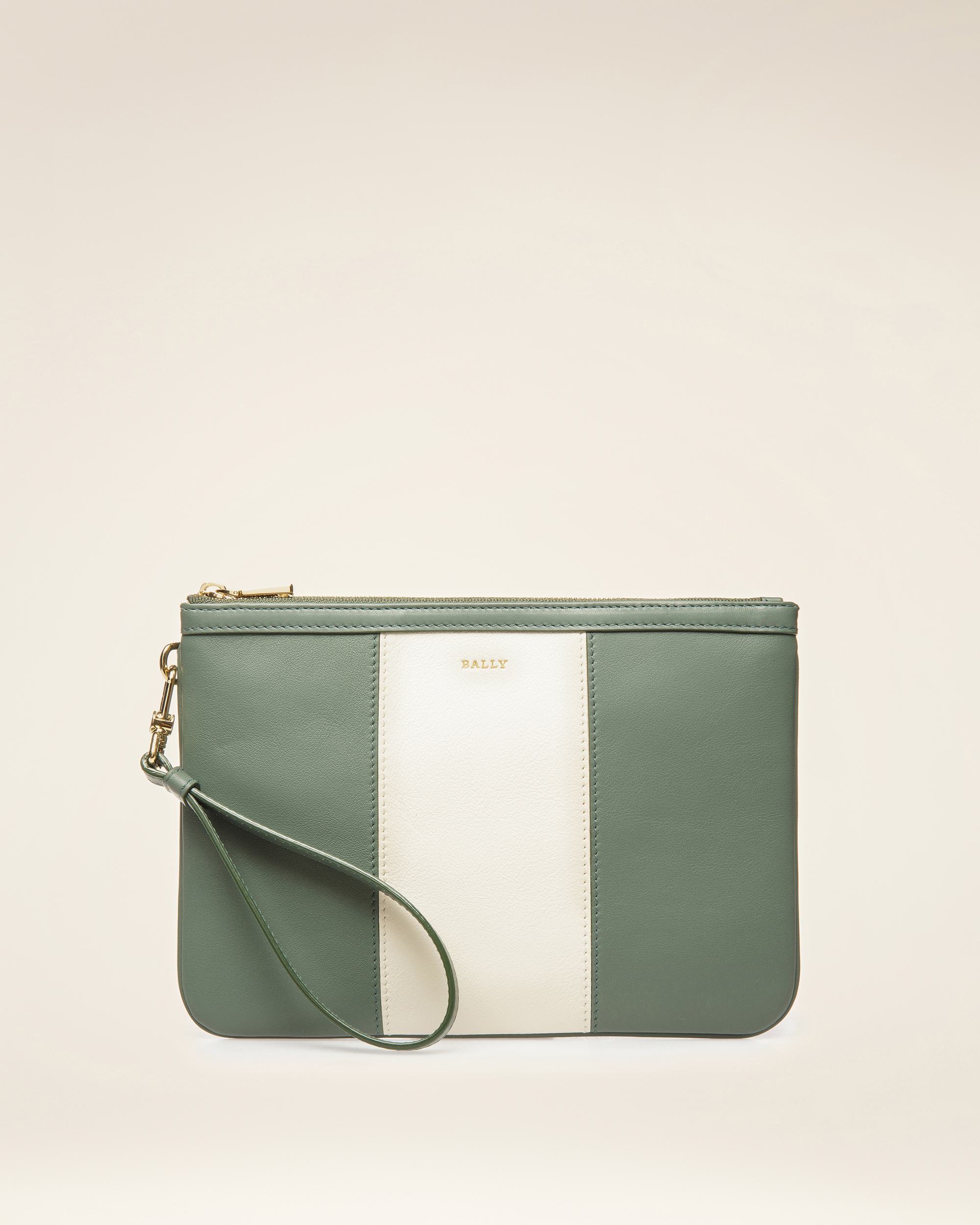 Cabana Wristlet in Green and White Leather