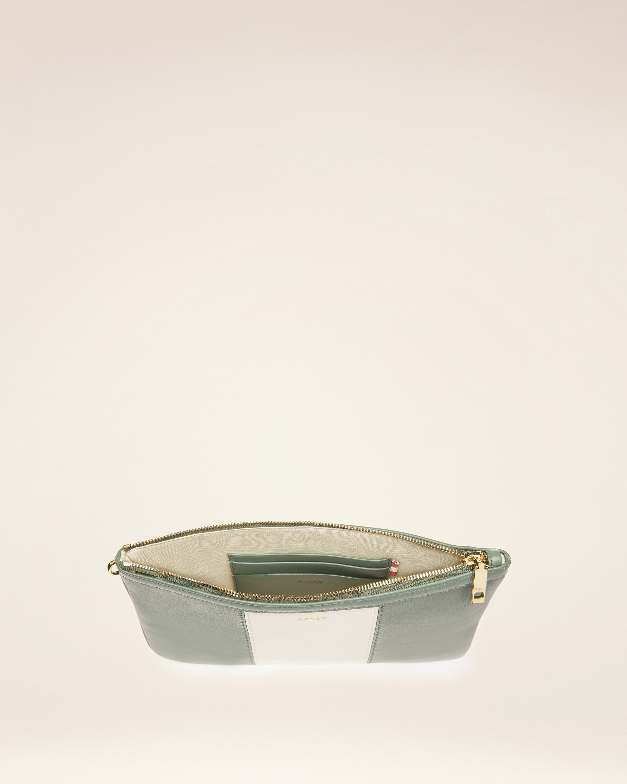 Cabana Wristlet in Green and White Leather