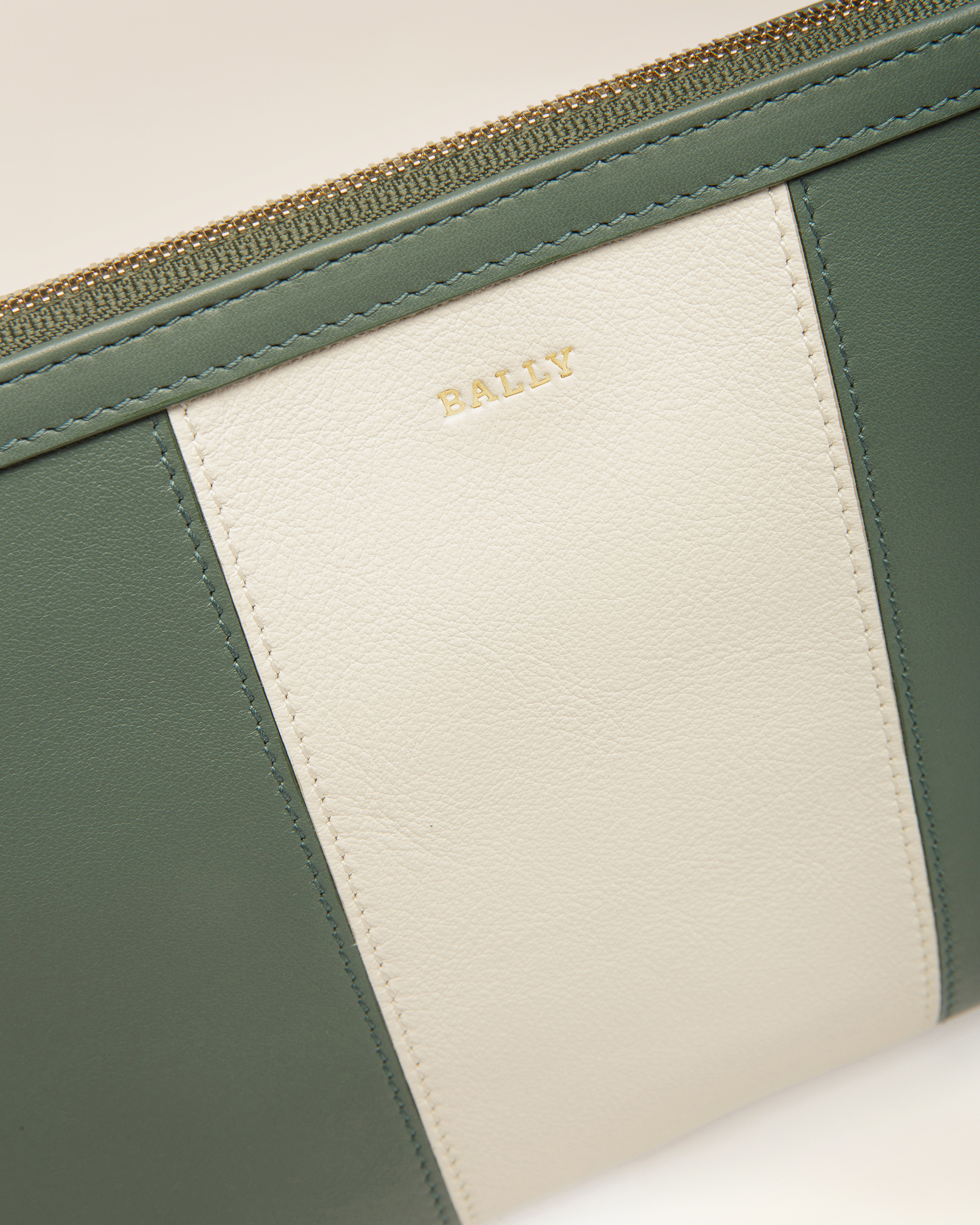 Cabana Wristlet in Green and White Leather