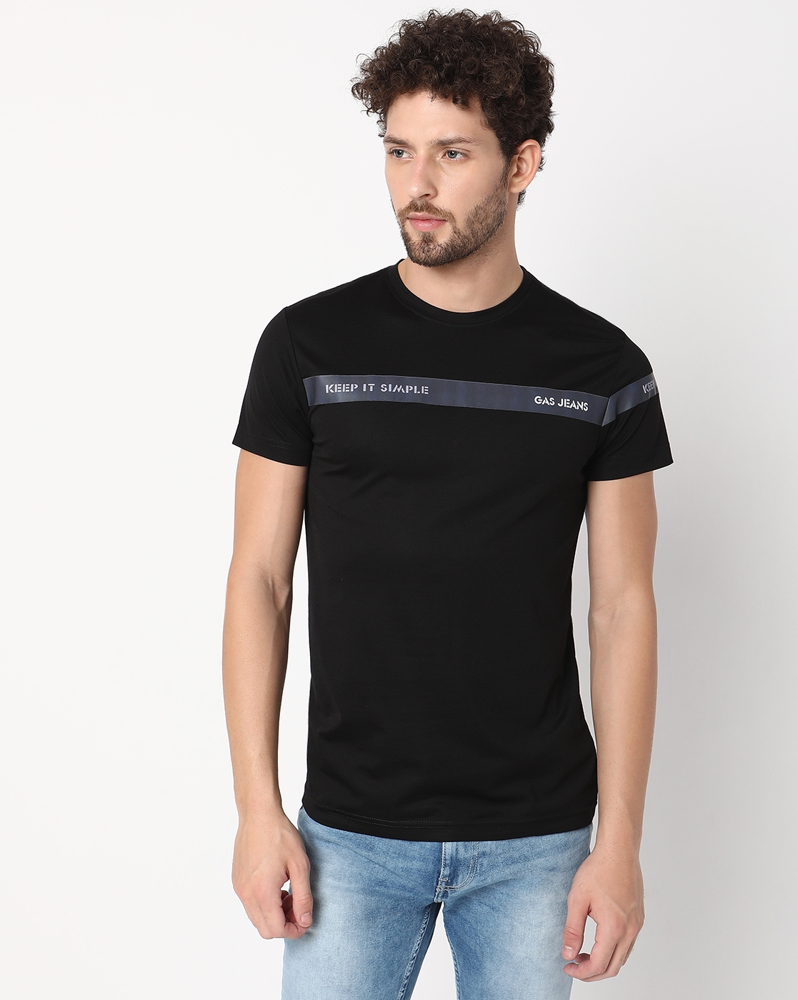 GAS | Slim Fit Half Sleeve Solid Tencil Lycra T-Shirt